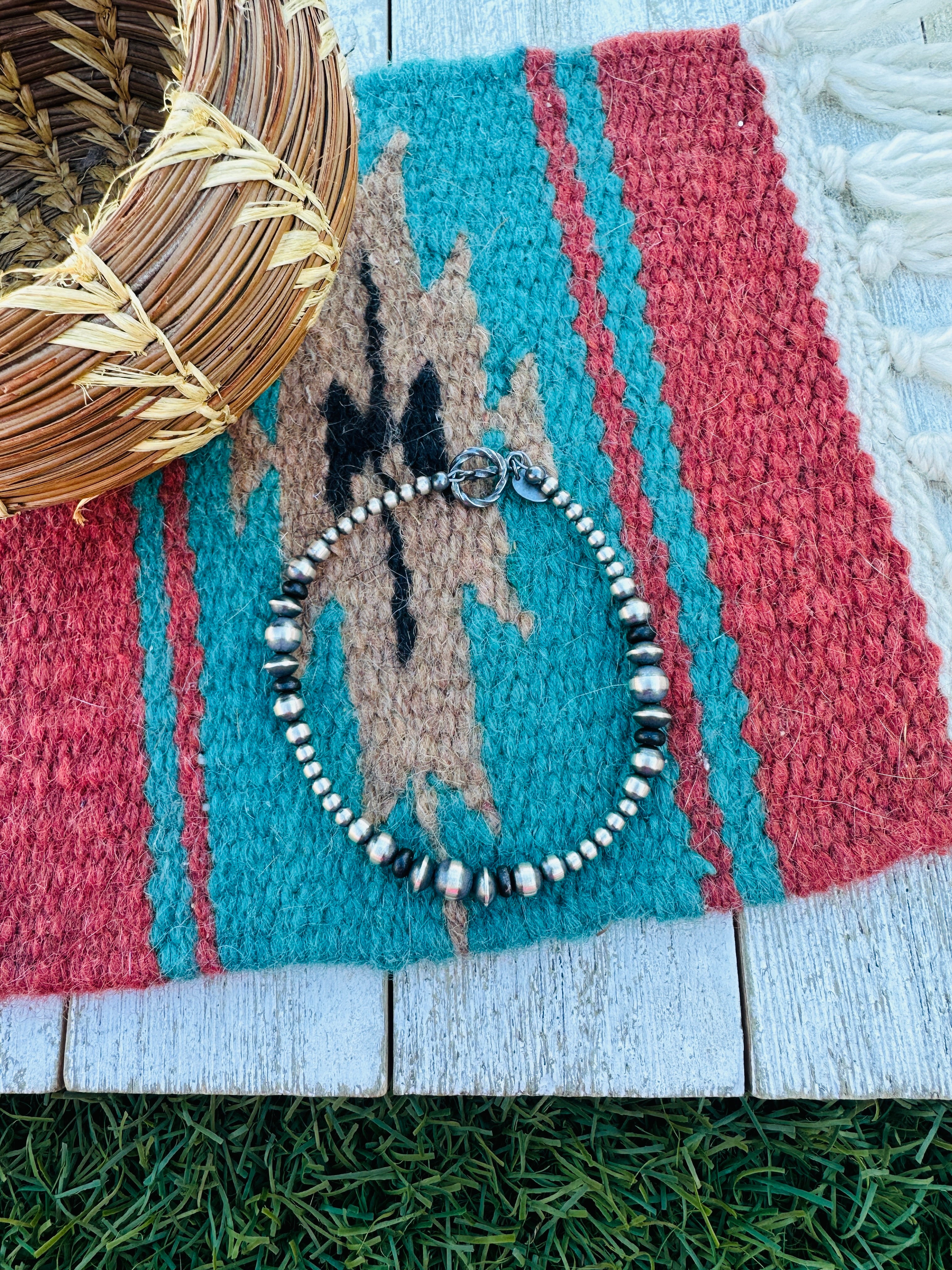 Handcrafted Onyx & Sterling Silver Pearl Beaded Bracelet