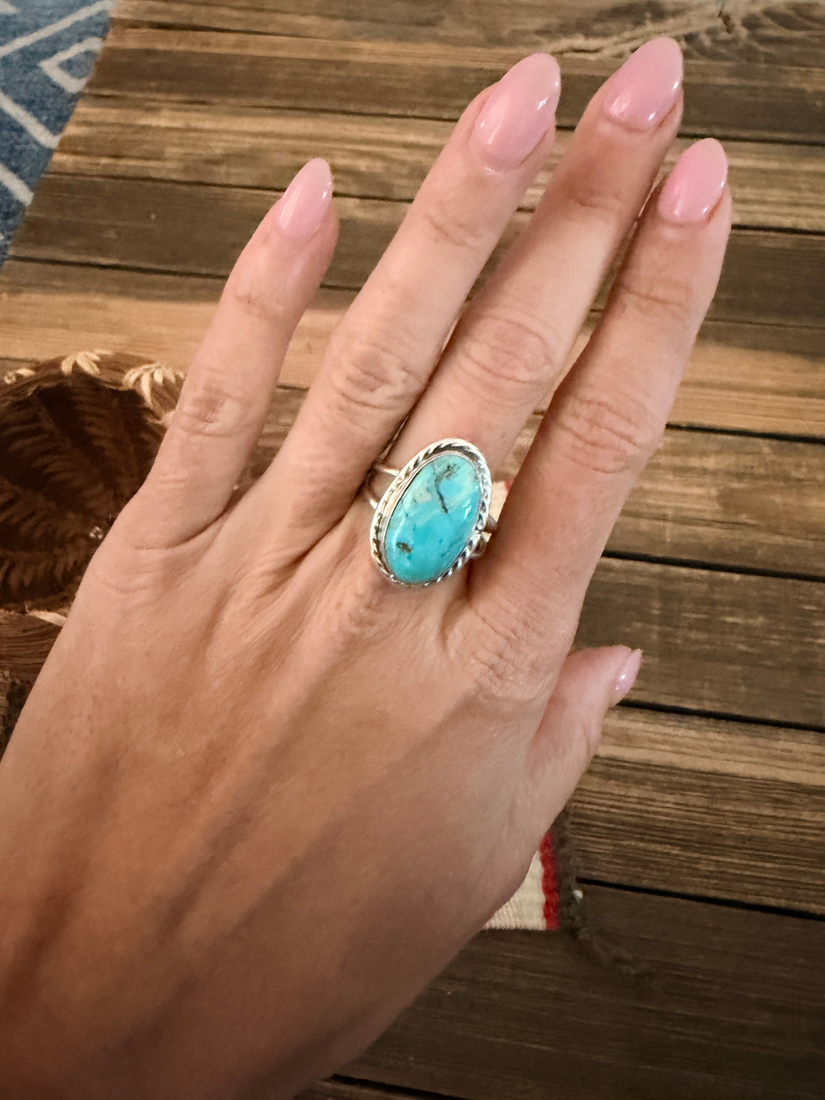 Handcrafted Turquoise & Sterling Silver Ring Size 9.75