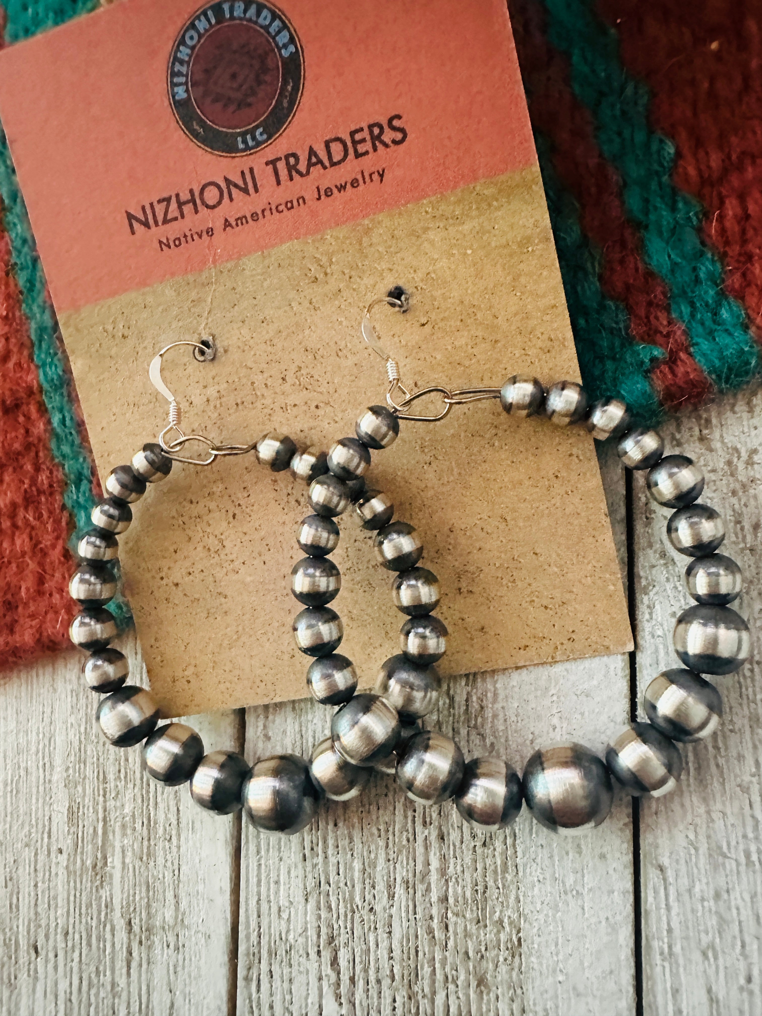 Navajo Sterling Silver Pearl Dangle Hoop Earrings