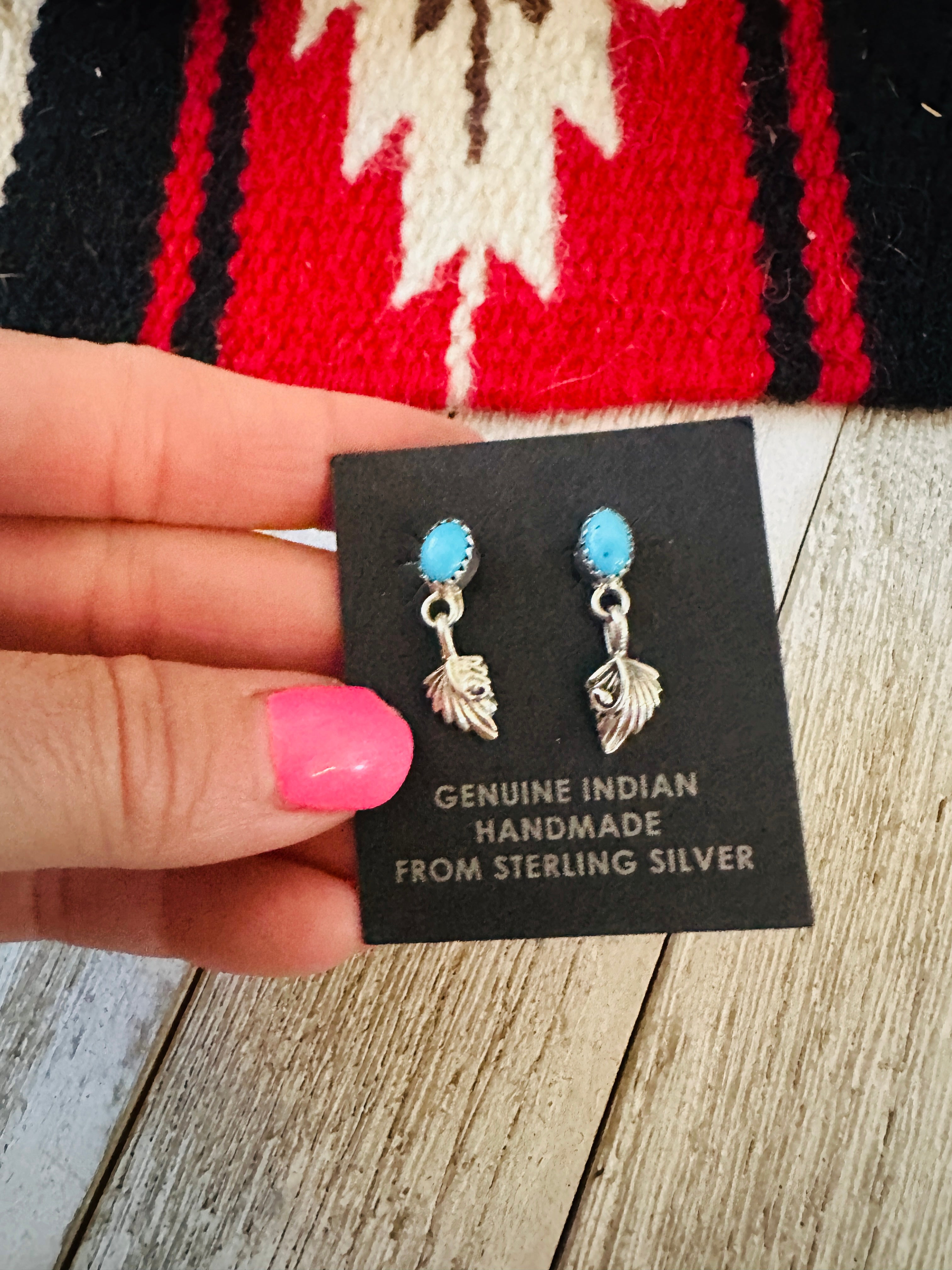 Handcrafted Turquoise & Sterling Silver Feather Dangle Earrings