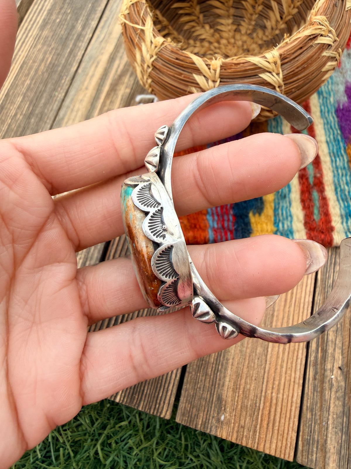 Handcrafted Turquoise & Sterling Silver Cuff Bracelet by Charles Johnson