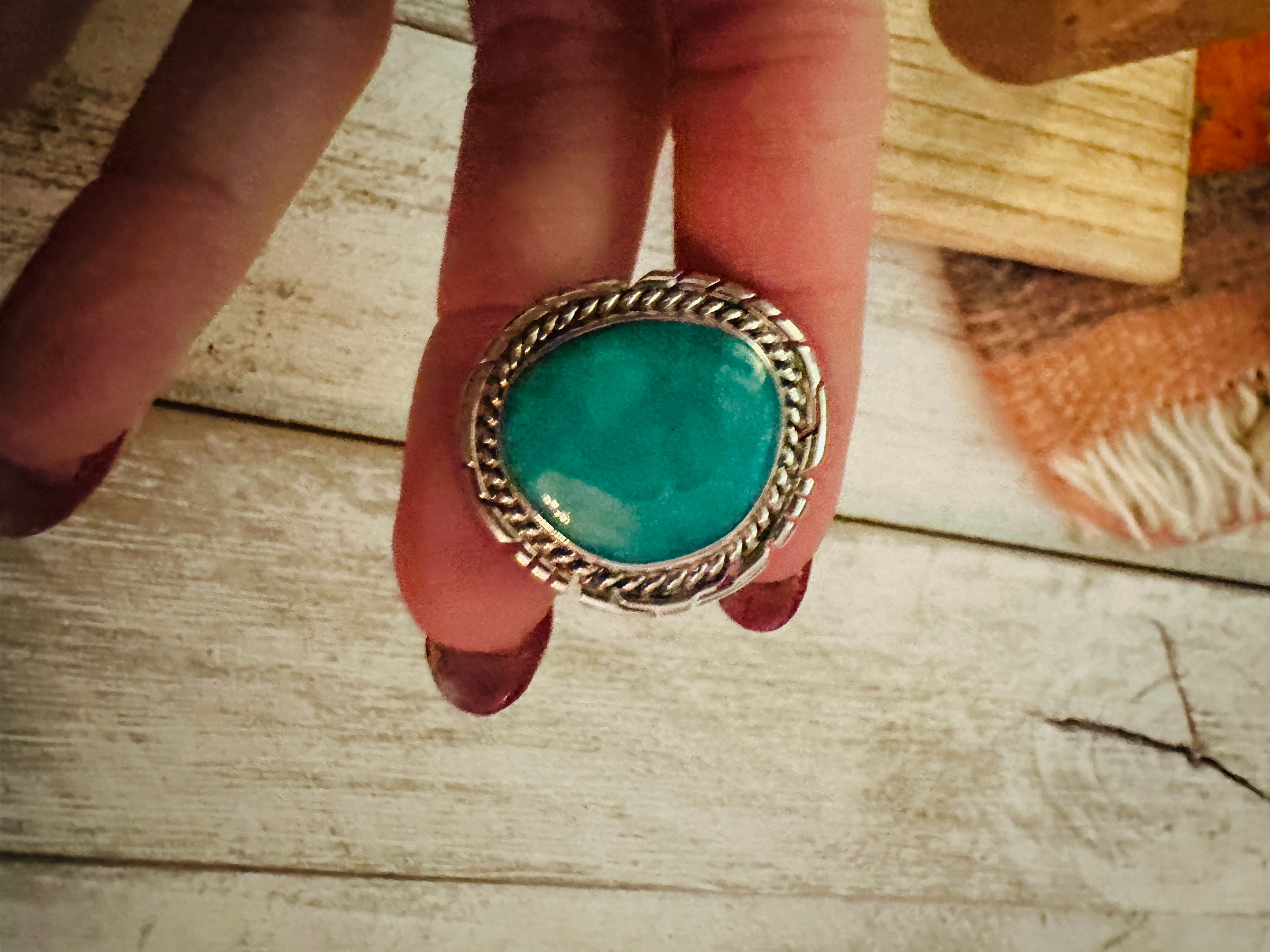 Navajo Kingman Turquoise & Sterling Silver Ring Size 8