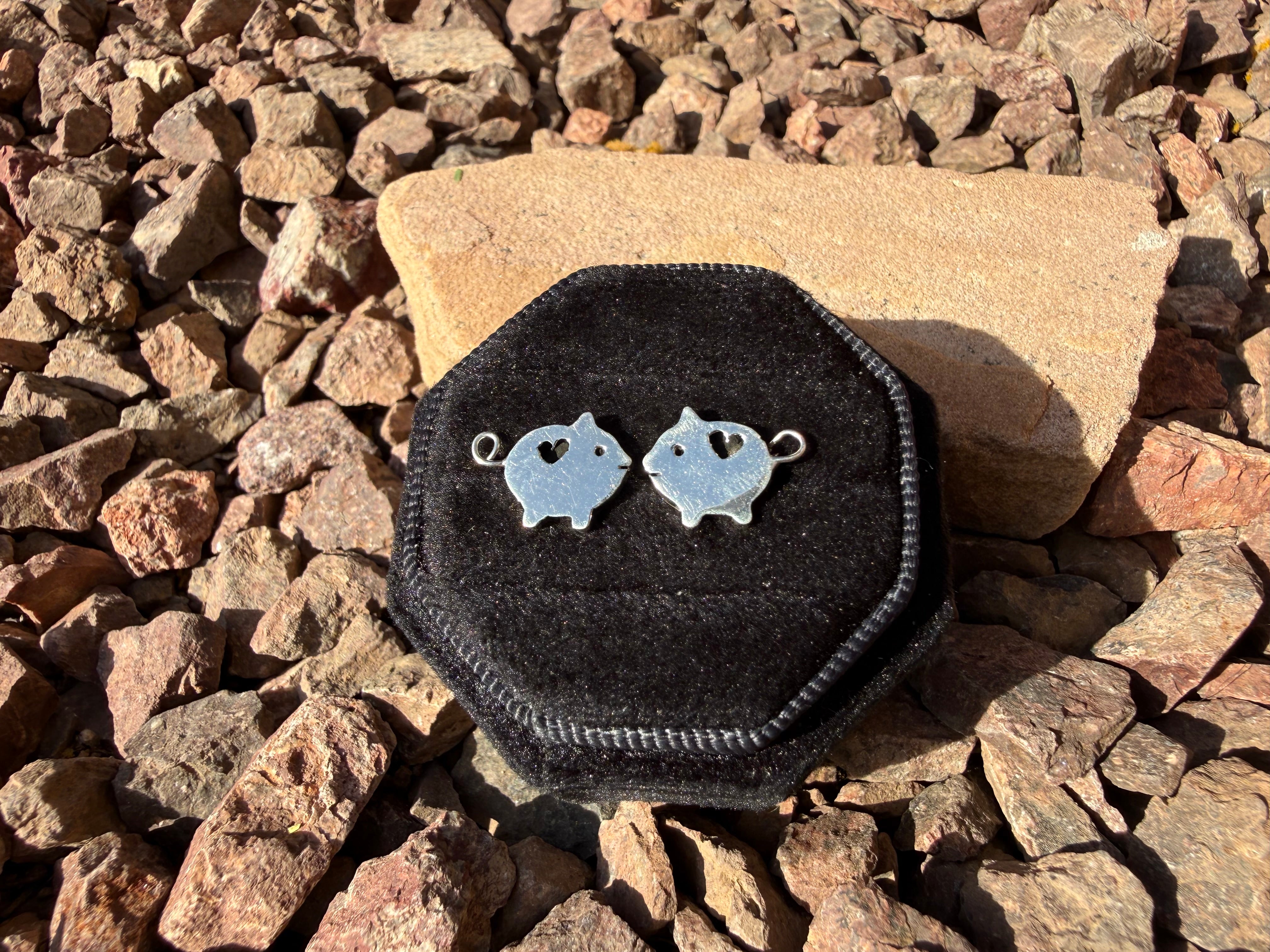 Pig & Heart Sterling Silver Stud Earrings