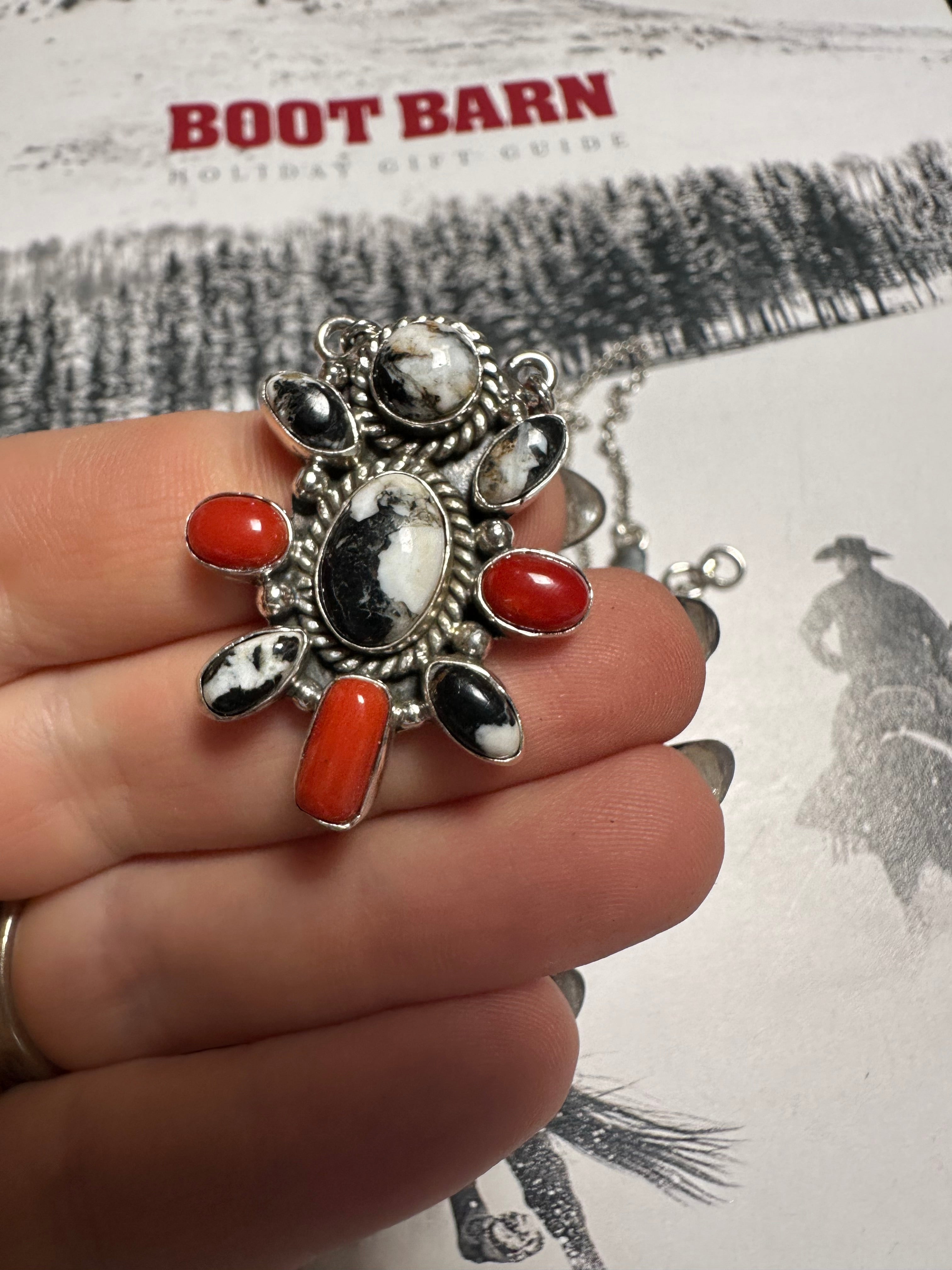 Handmade Sterling Silver, White Buffalo & Coral Necklace