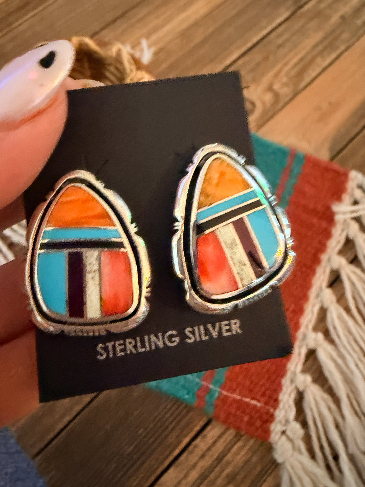 Handcrafted Multi Stone & Sterling Silver Inlay Post Earrings