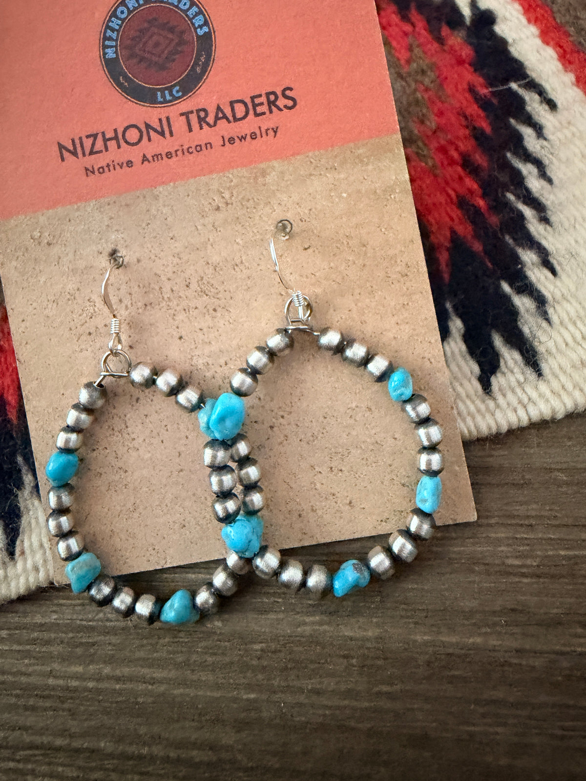 Handcrafted Sterling Silver Pearl & Turquoise Dangle Hoop Earrings