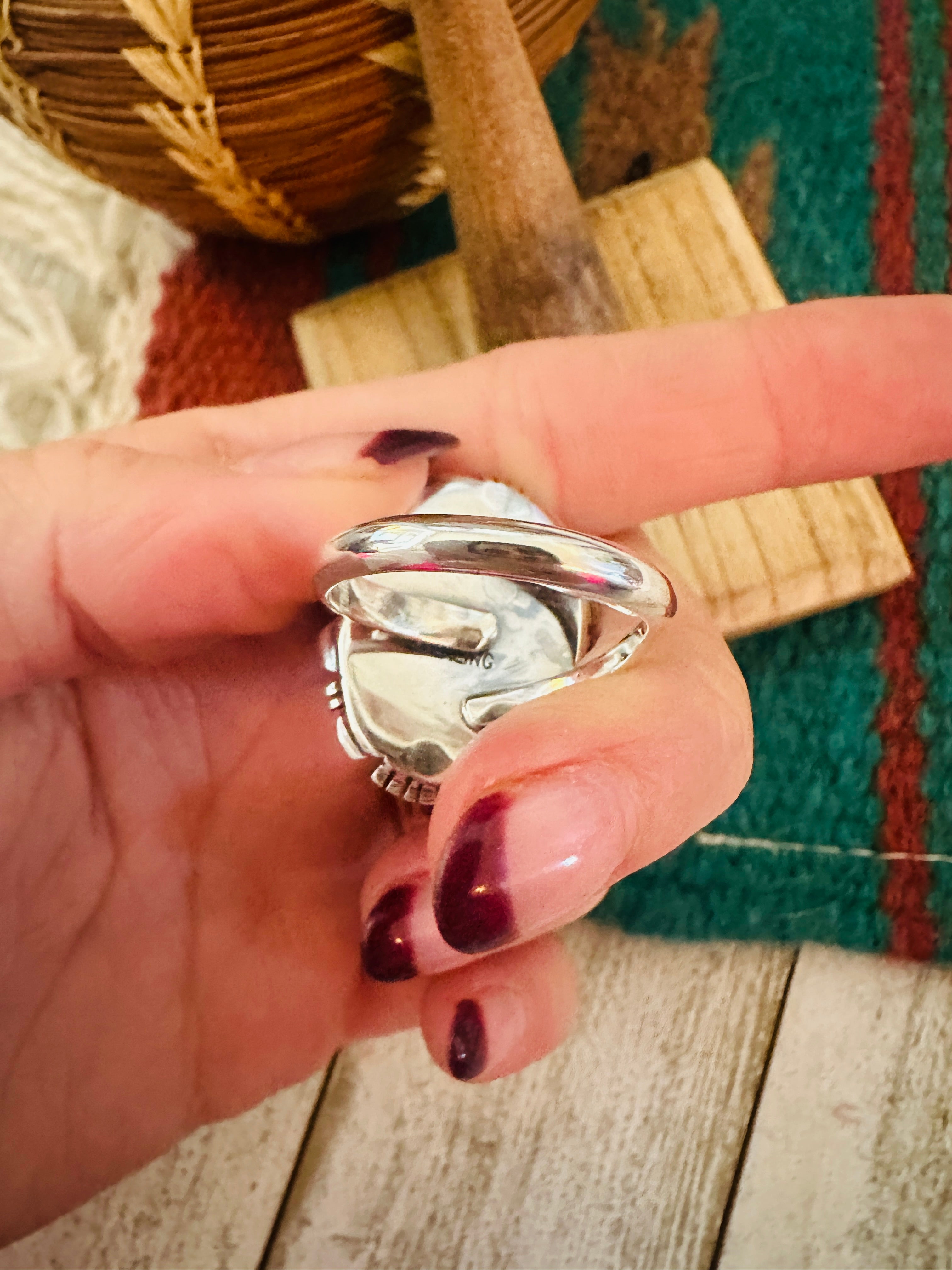 Navajo Sterling Silver & Pink Dream Mojave Adjustable Ring