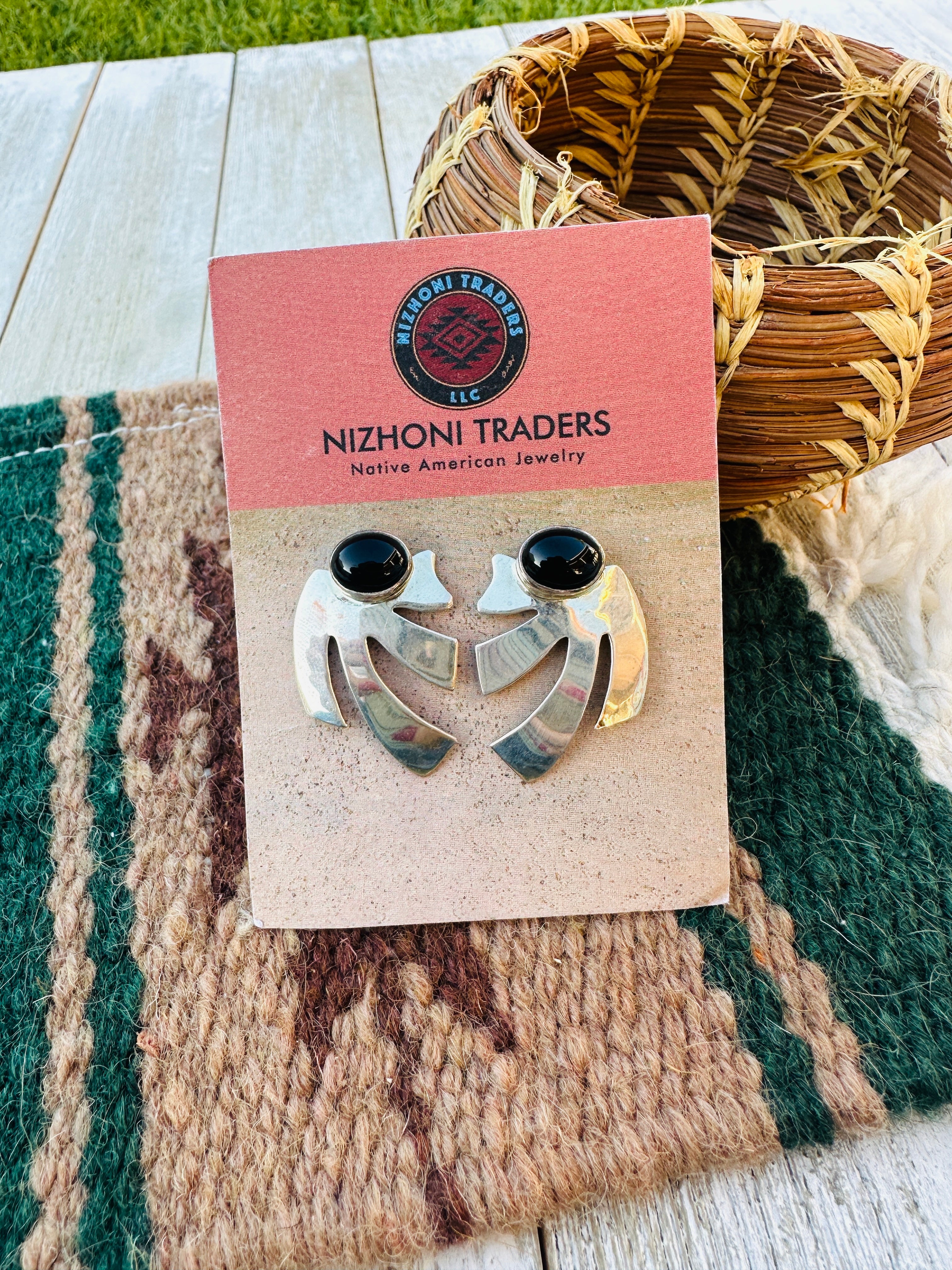 Handcrafted Old Pawn Sterling Silver & Onyx Post Earrings