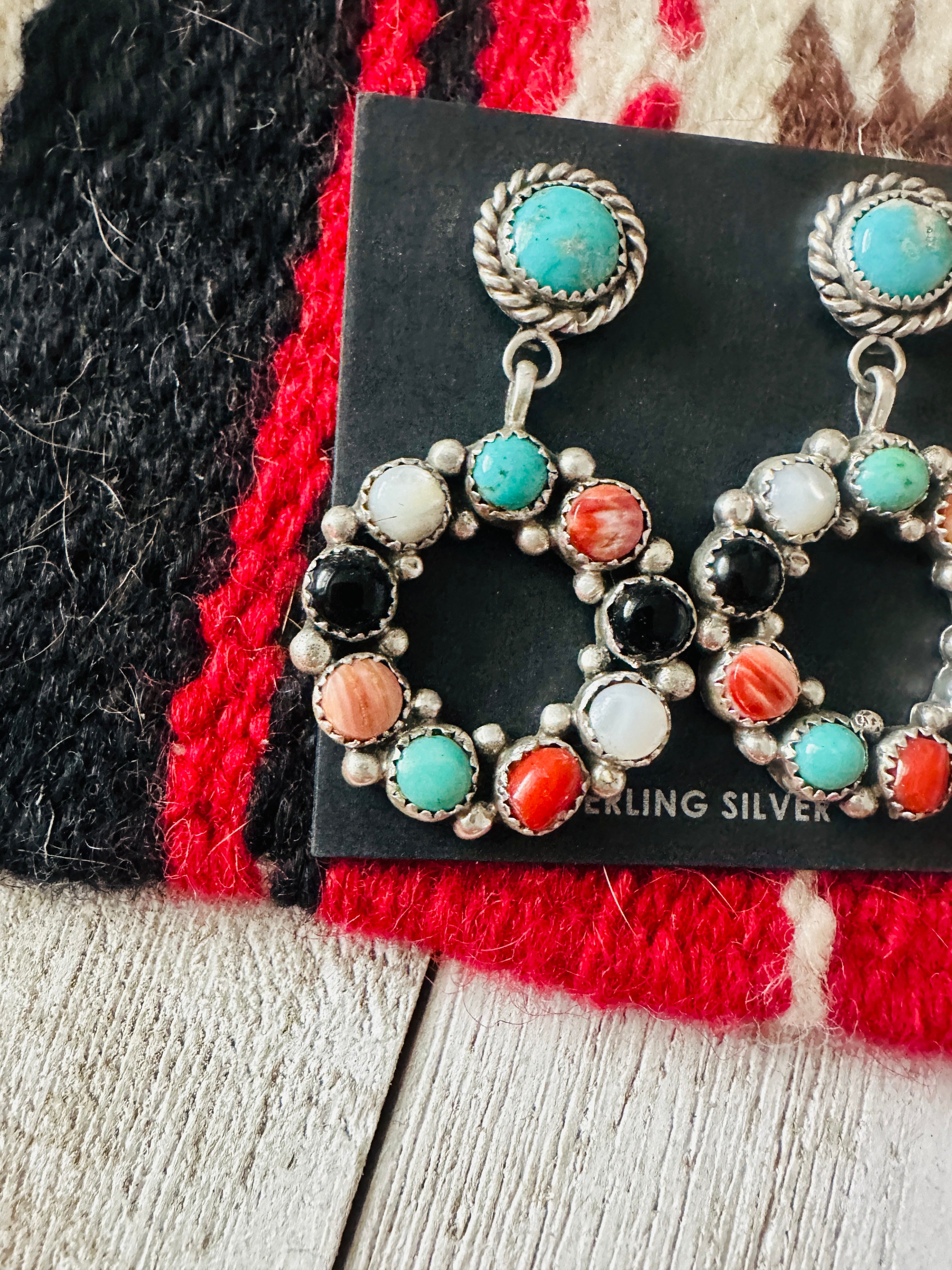 Navajo Sterling Silver & Multi Stone Dangle Earrings