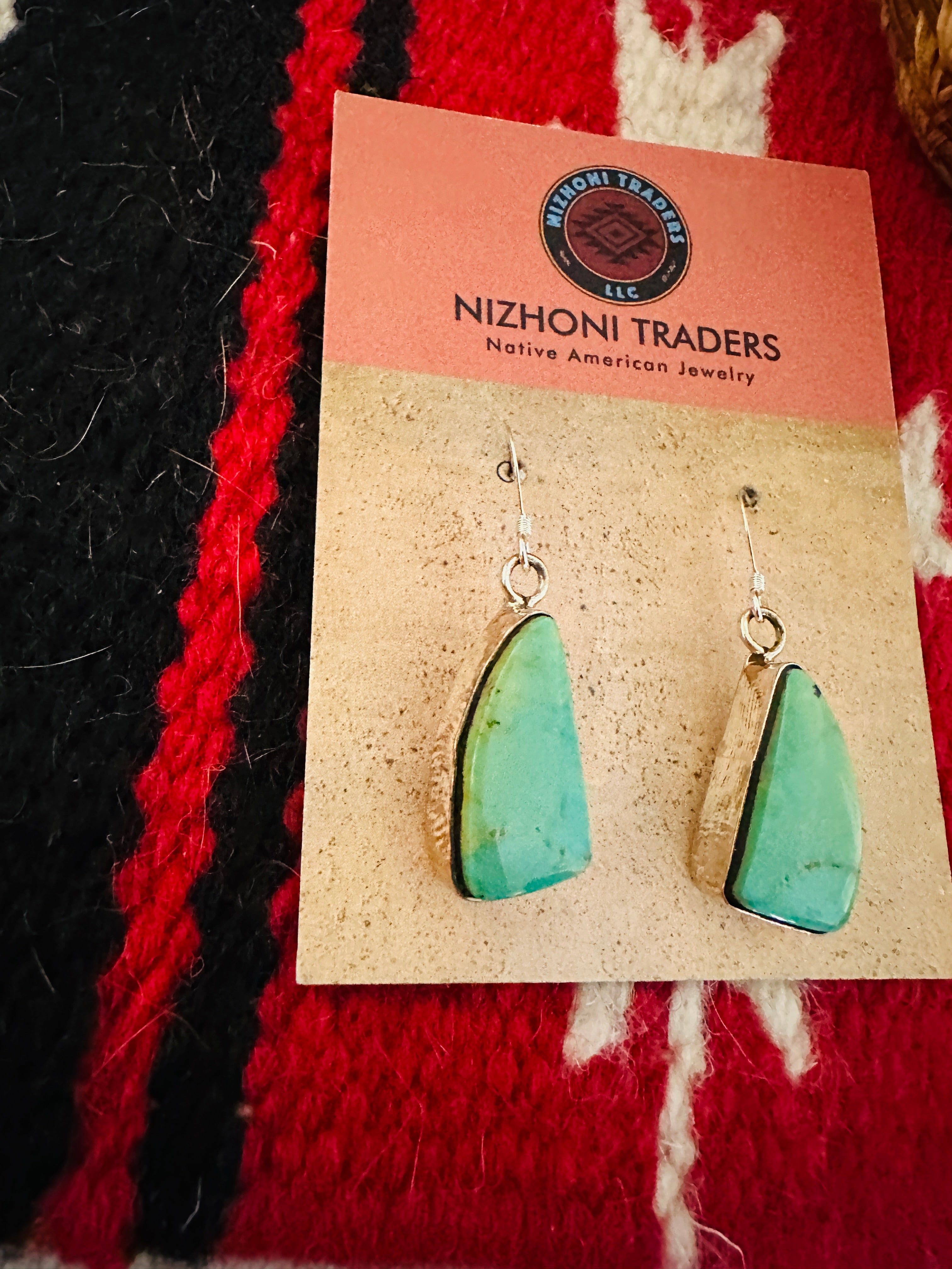 Navajo Royston Turquoise And Sterling Silver Dangle Earrings