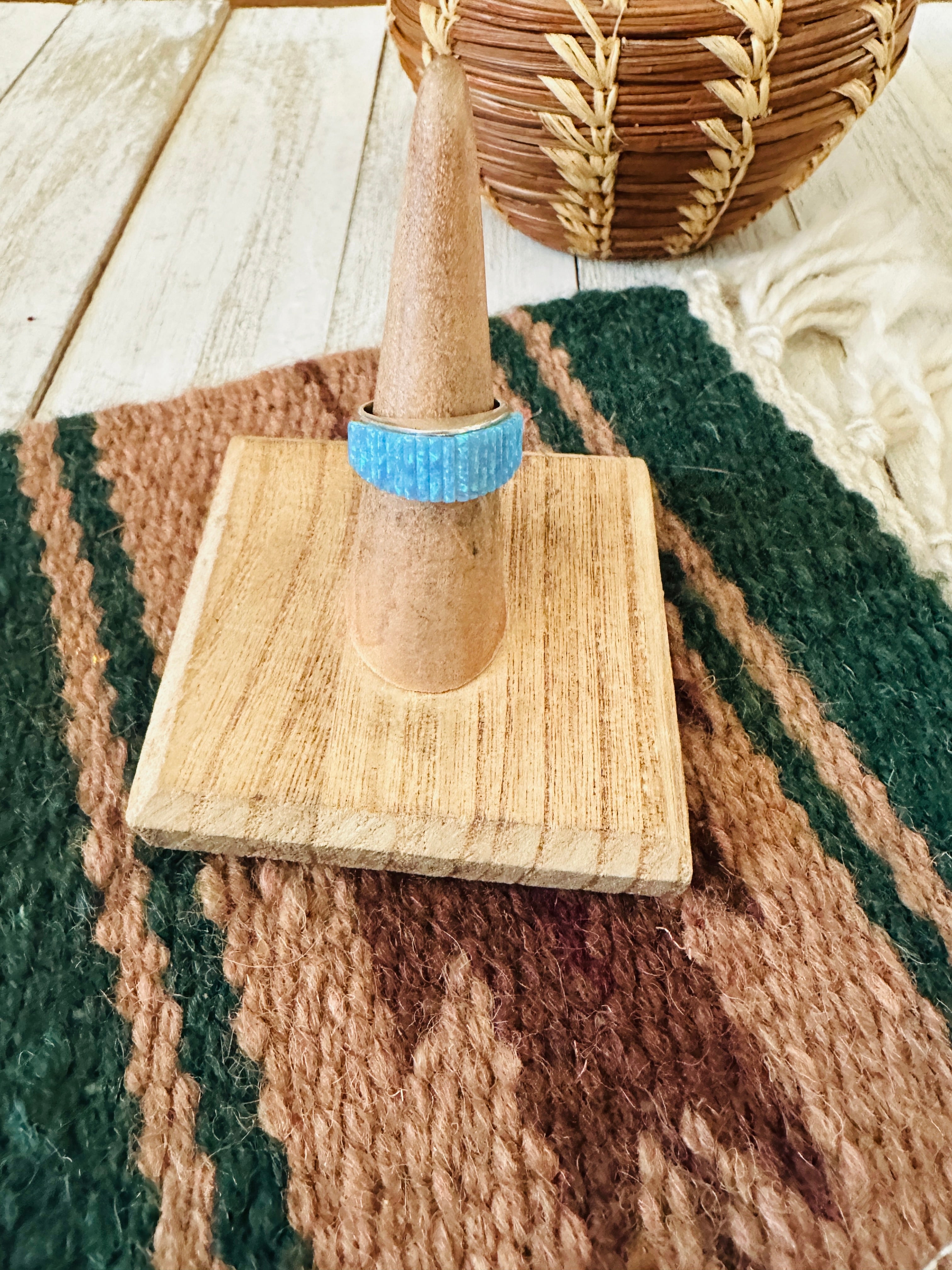 Zuni Sterling Silver & Blue Opal Inlay Dome Ring