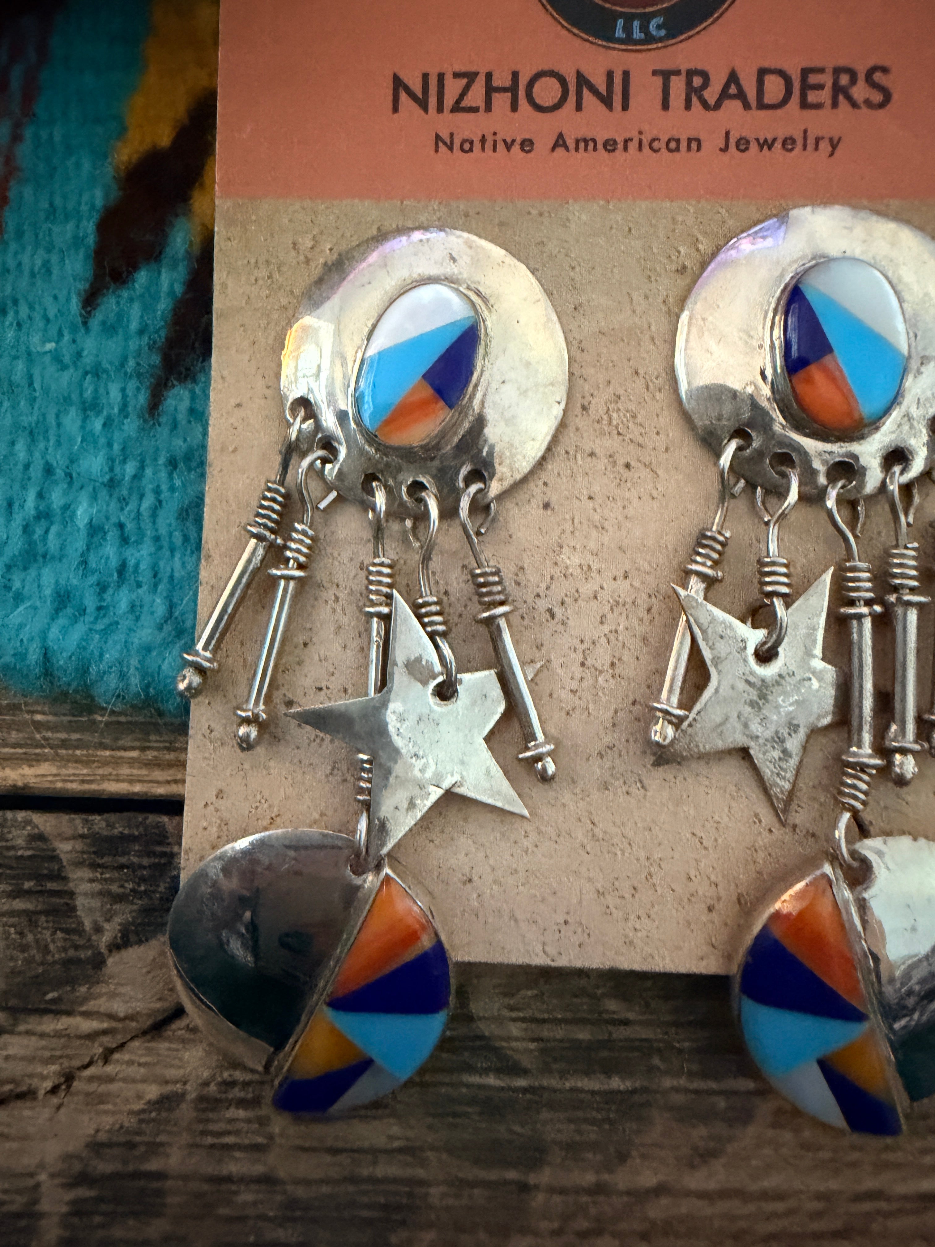Old Pawn Handcrafted Sterling Silver & Multi Stone Dangle Earrings