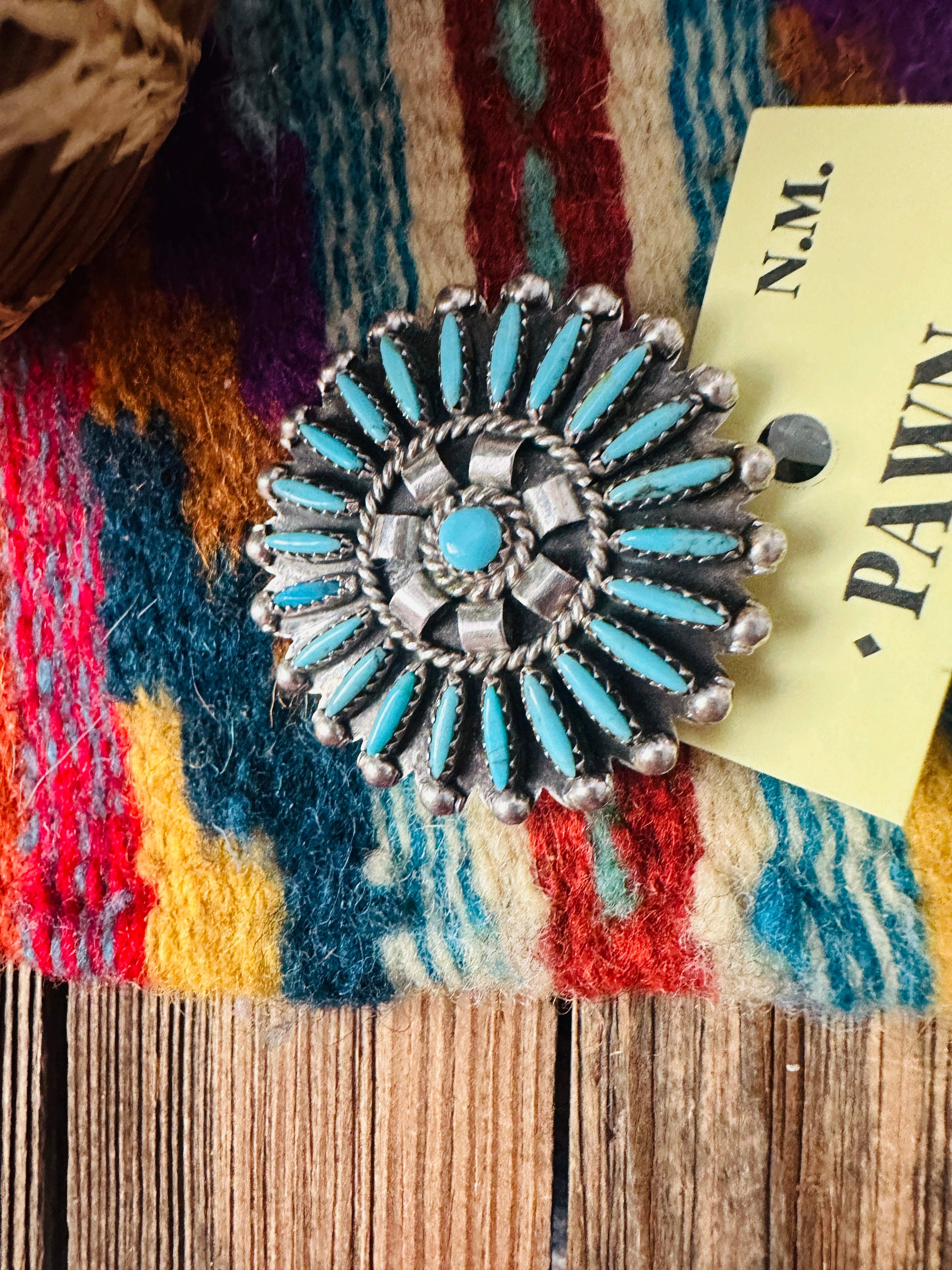 Old Pawn Handcrafted Turquoise and Sterling Silver Cluster Brooch/ Pendant