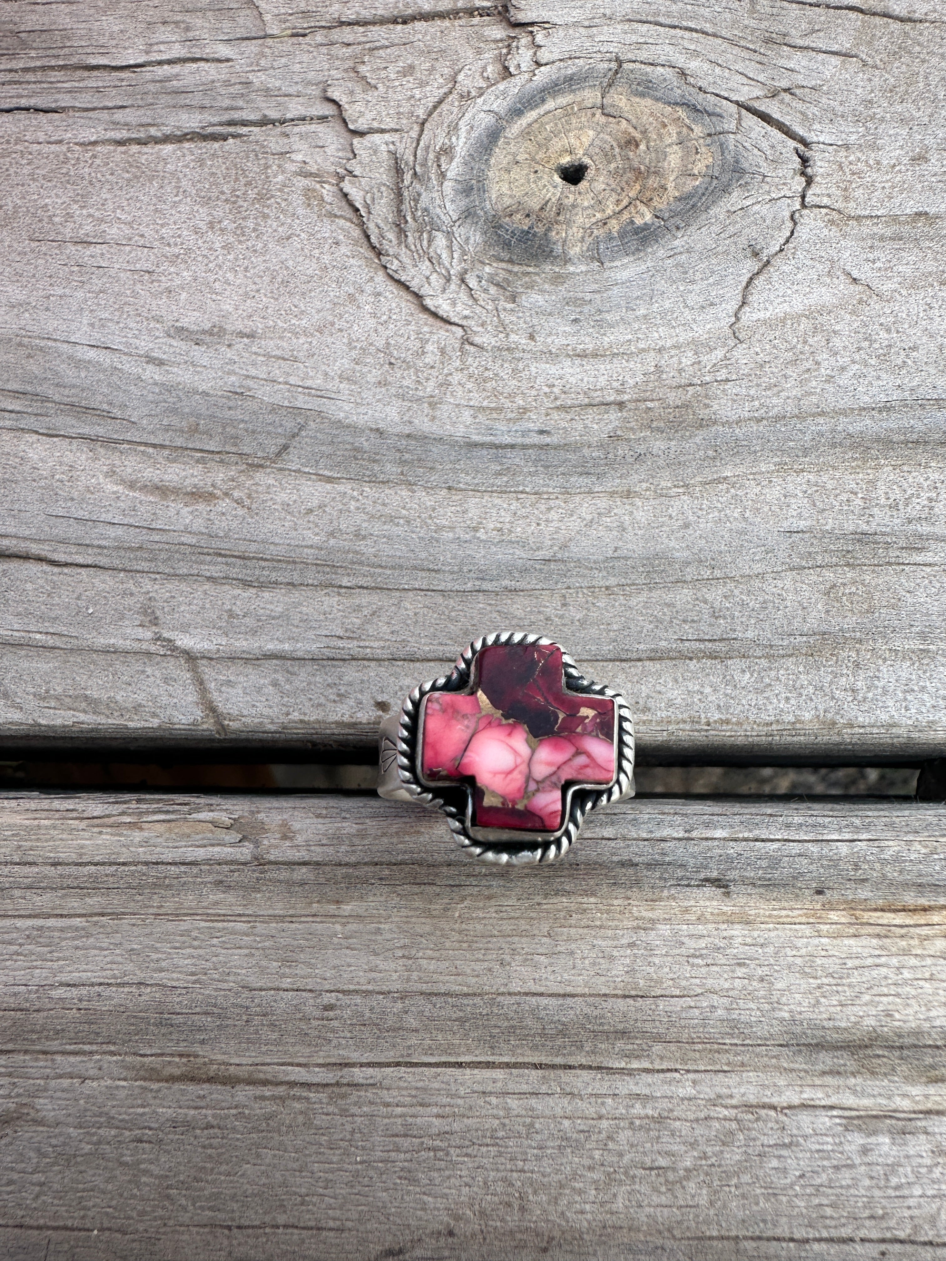 Beautiful Handmade Dahlia Rose And Sterling Silver Adjustable Cross Ring