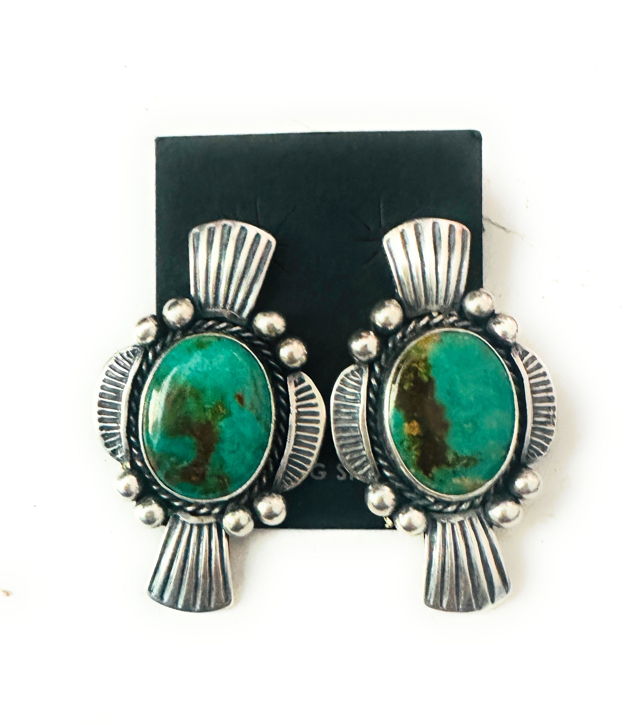 Navajo Royston Turquoise & Sterling Silver Post Earrings