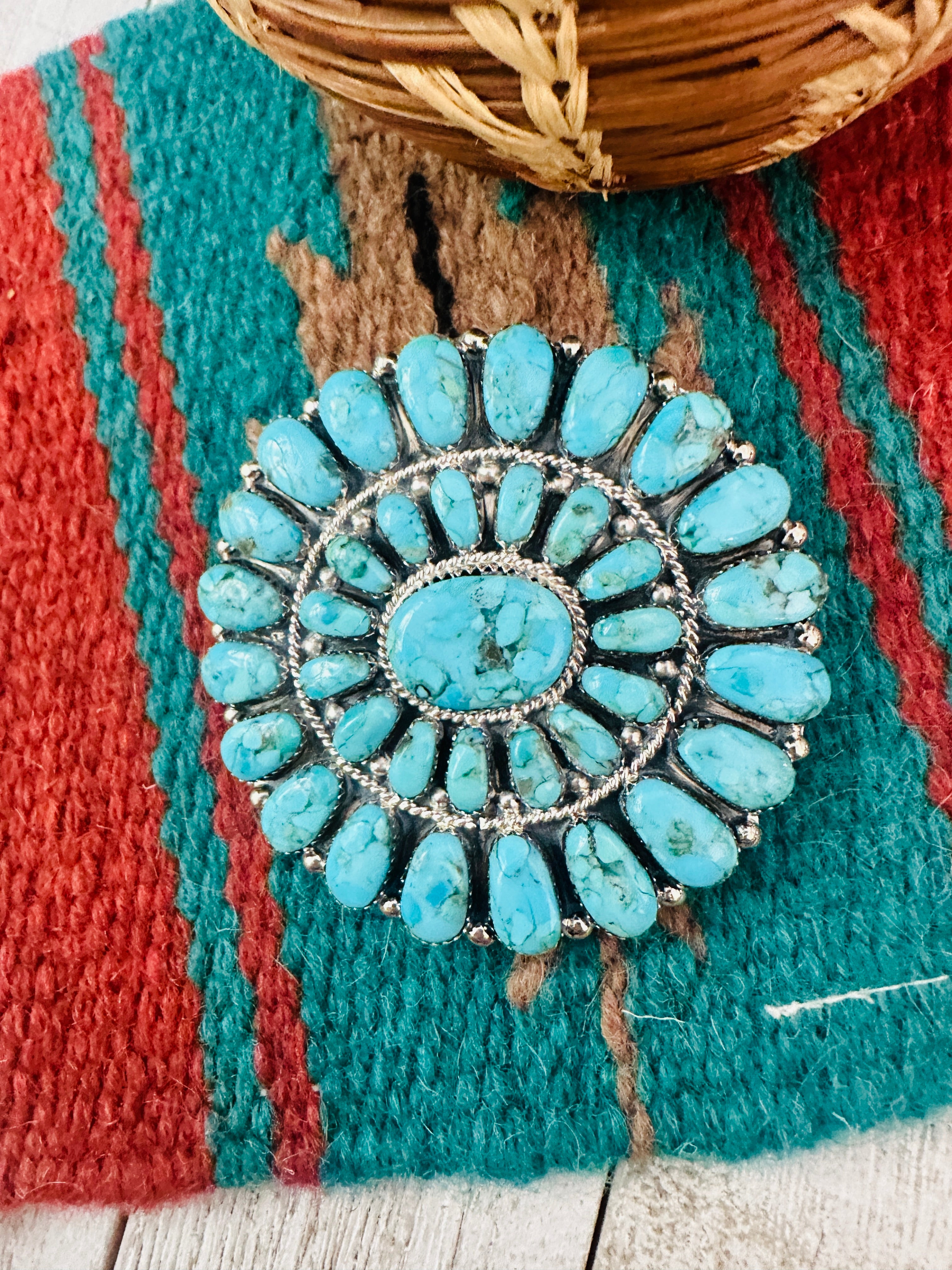 Navajo Turquoise & Sterling Silver Cluster Hair Barrette