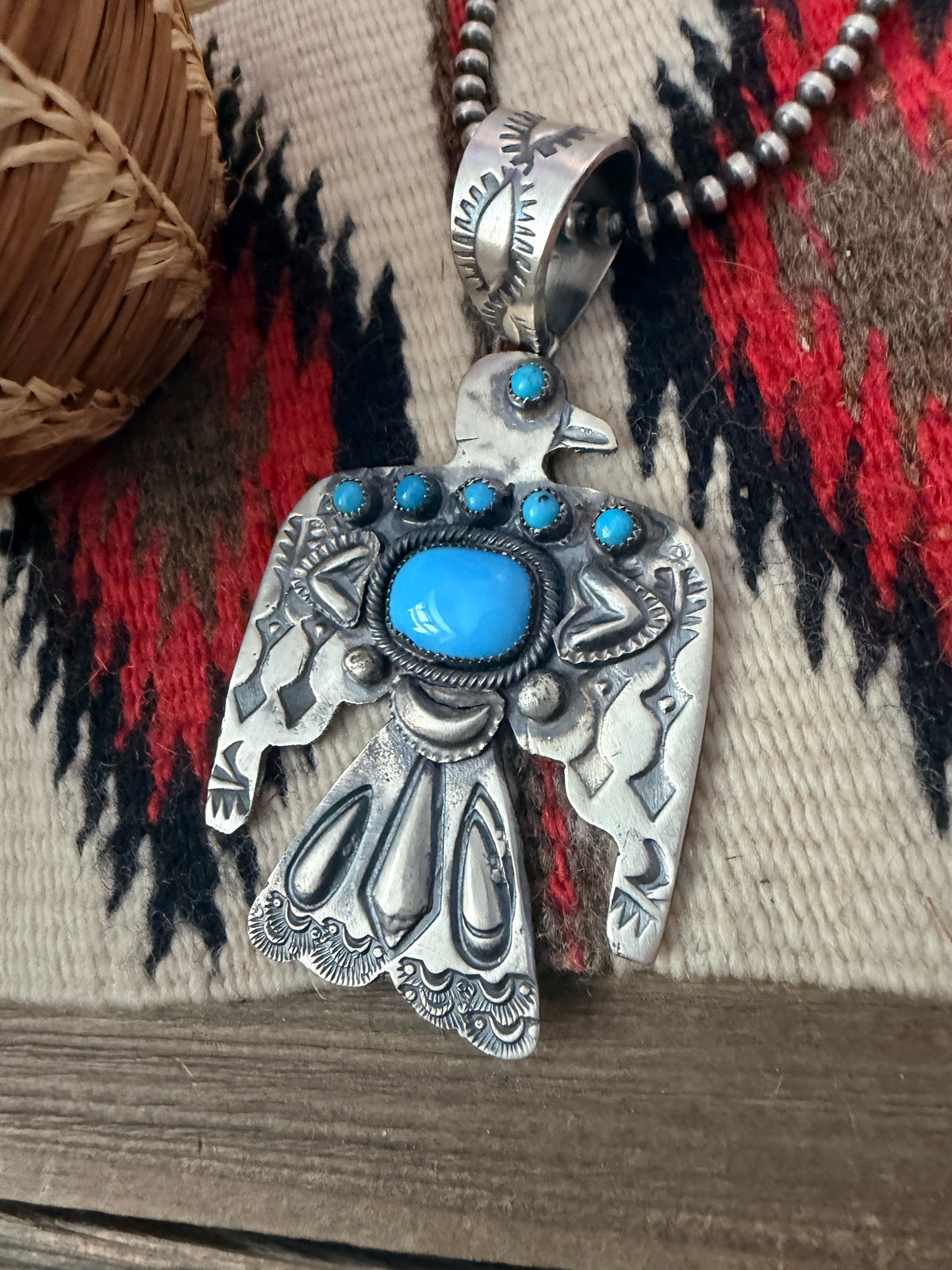 Handcrafted Turquoise & Sterling Silver Thunderbird Pendant by Richard Yazzie