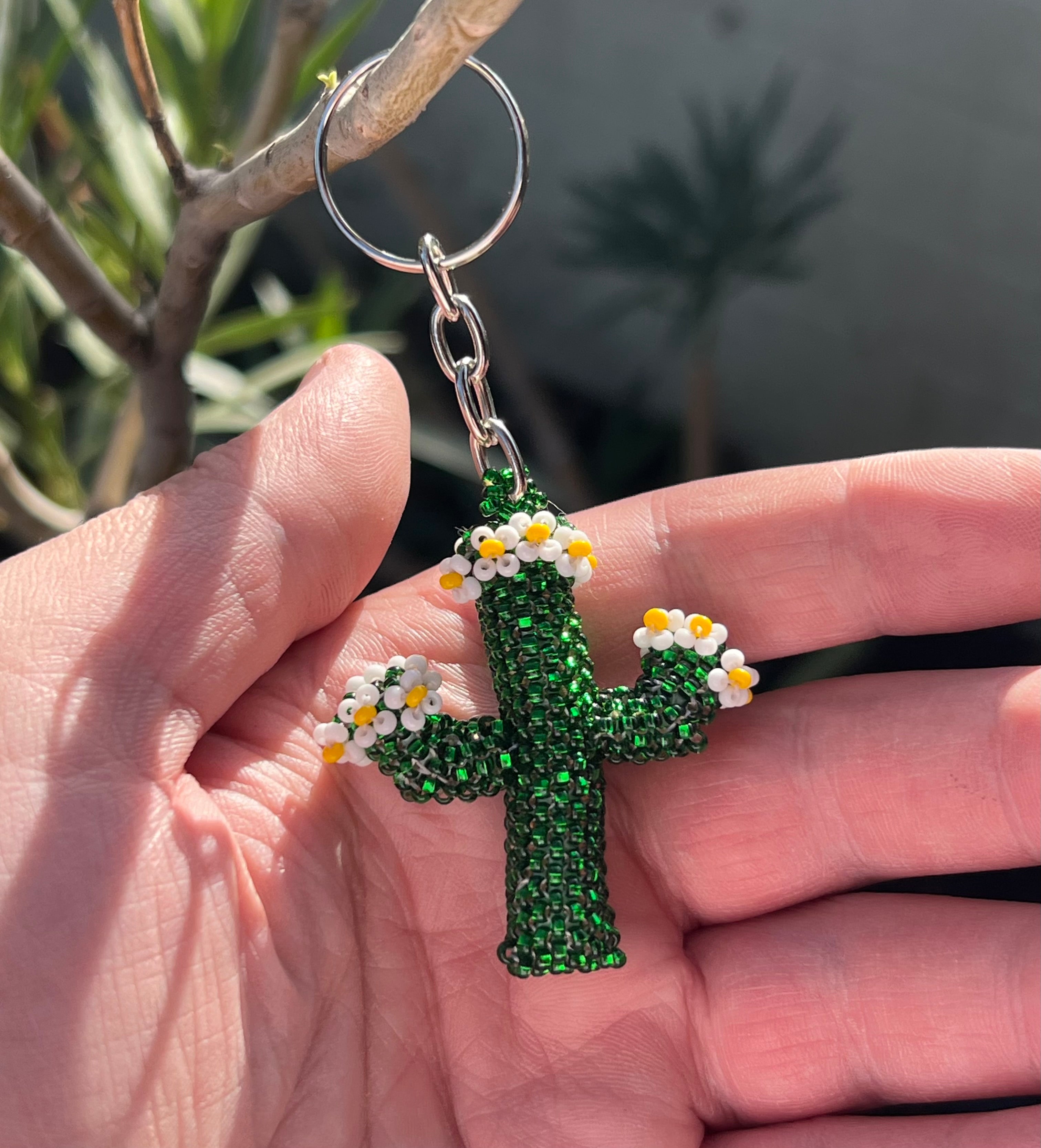 🌵Handmade Beaded Dark Green Saguaro Cactus Keychain🌵