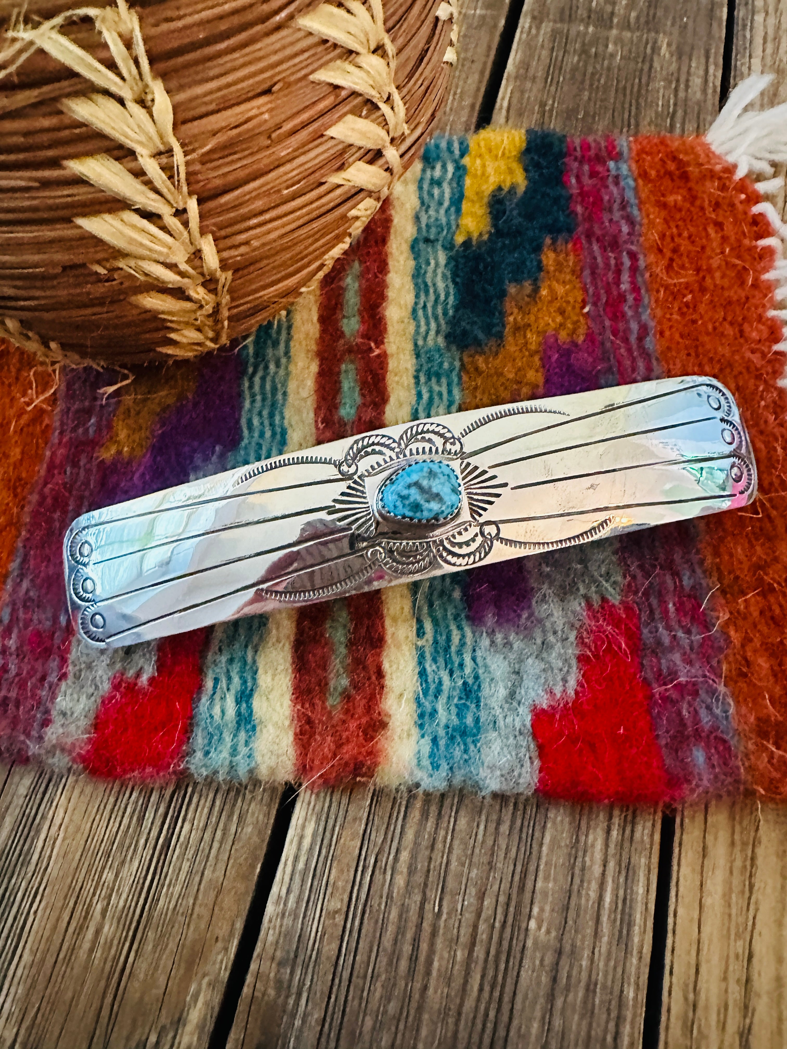 Handcrafted Turquoise & Sterling Silver Concho Hair Barrette