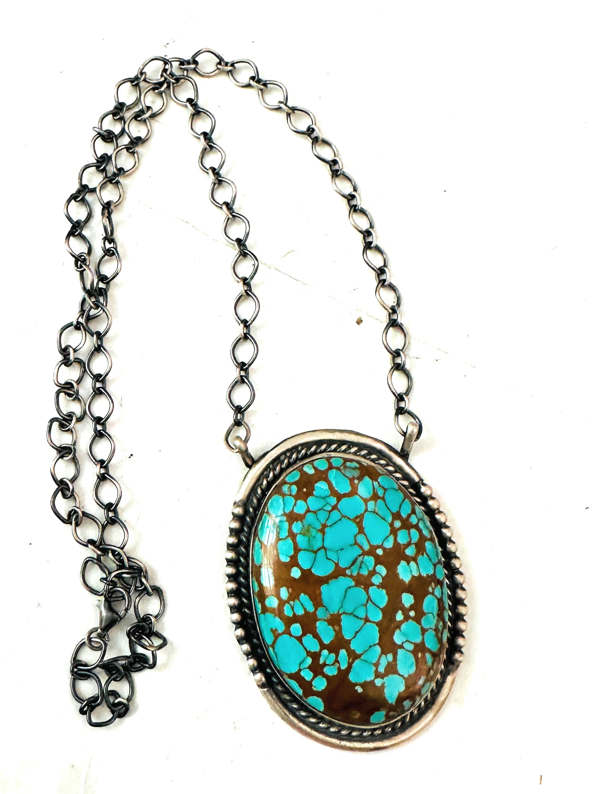 Navajo Sterling Silver & Kingman Web Turquoise Necklace