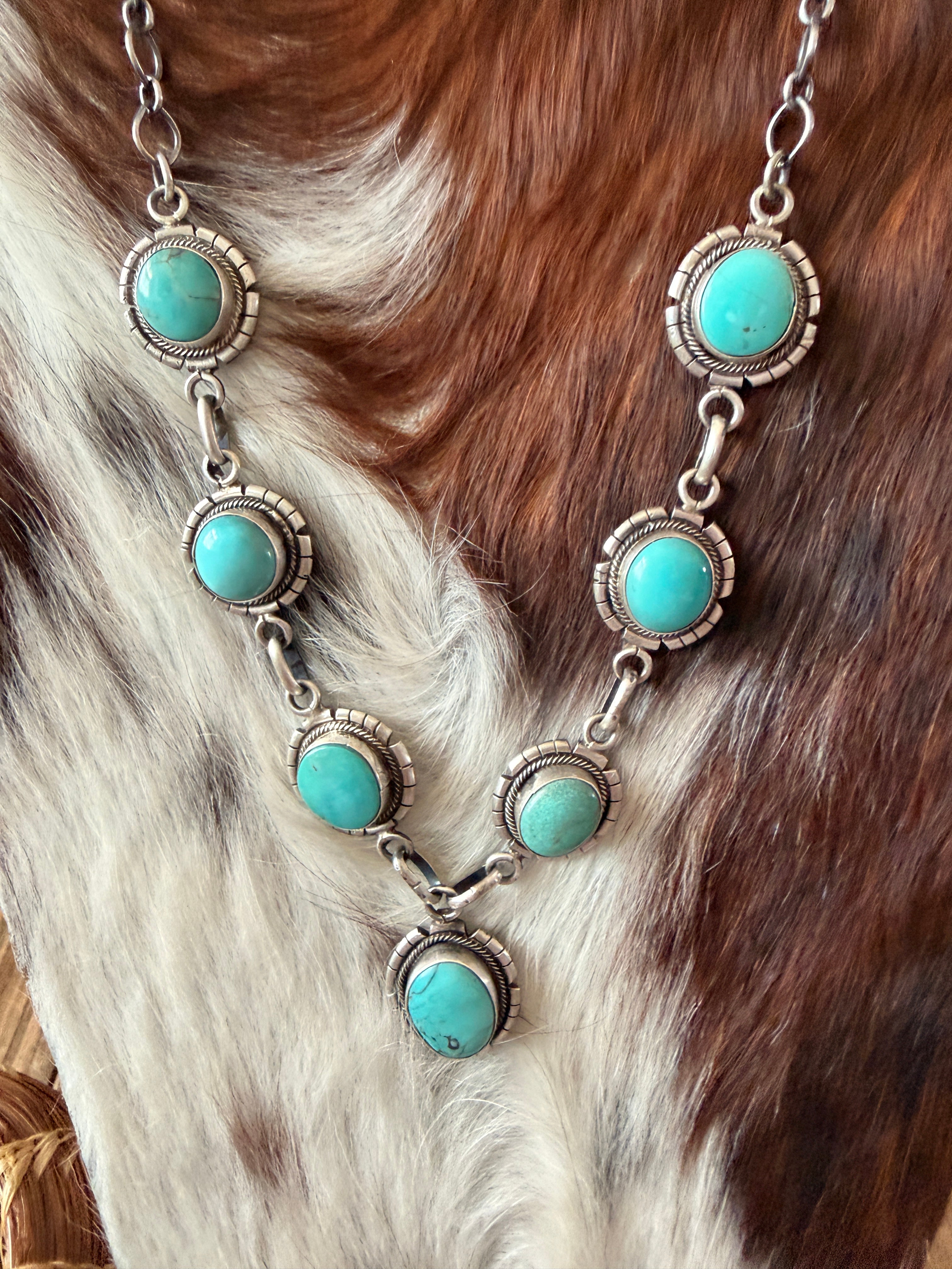 Handcrafted Turquoise & Sterling Silver Necklace and Earring Set