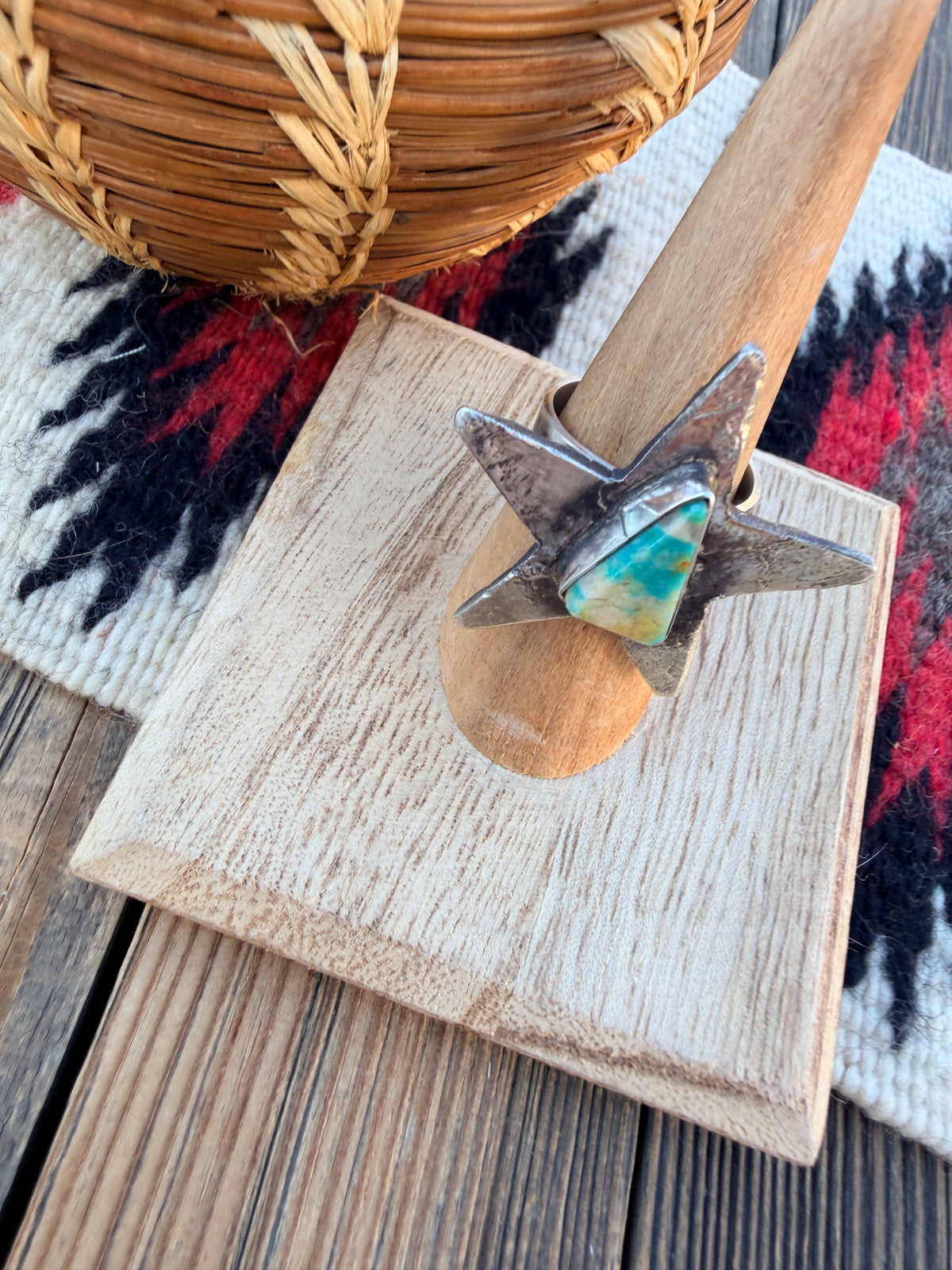 Handcrafted Sterling Silver & Turquoise Adjustable Star Ring by Jude Candelaria