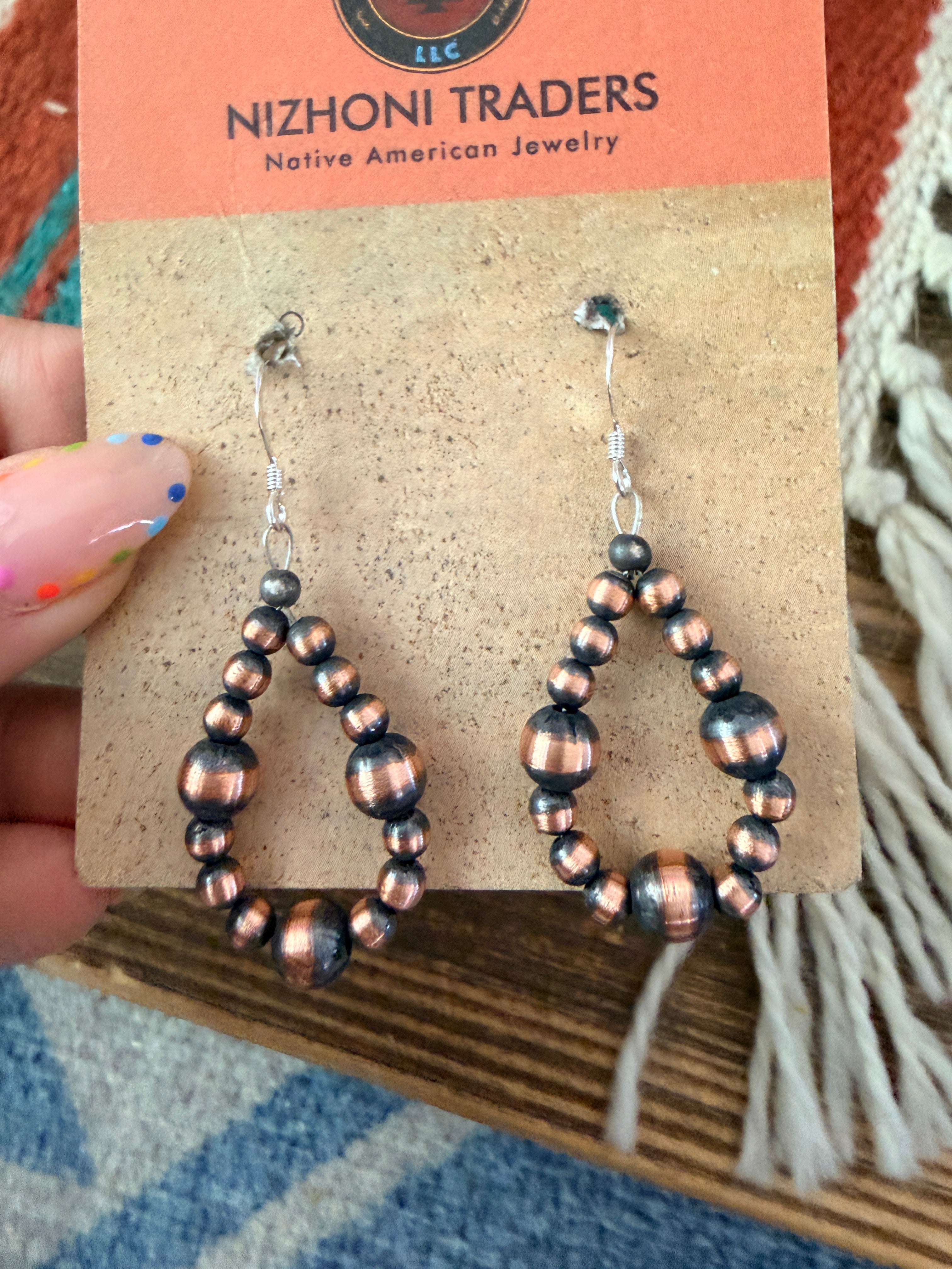 Handcrafted Copper Beaded Dangle Hoop Earrings