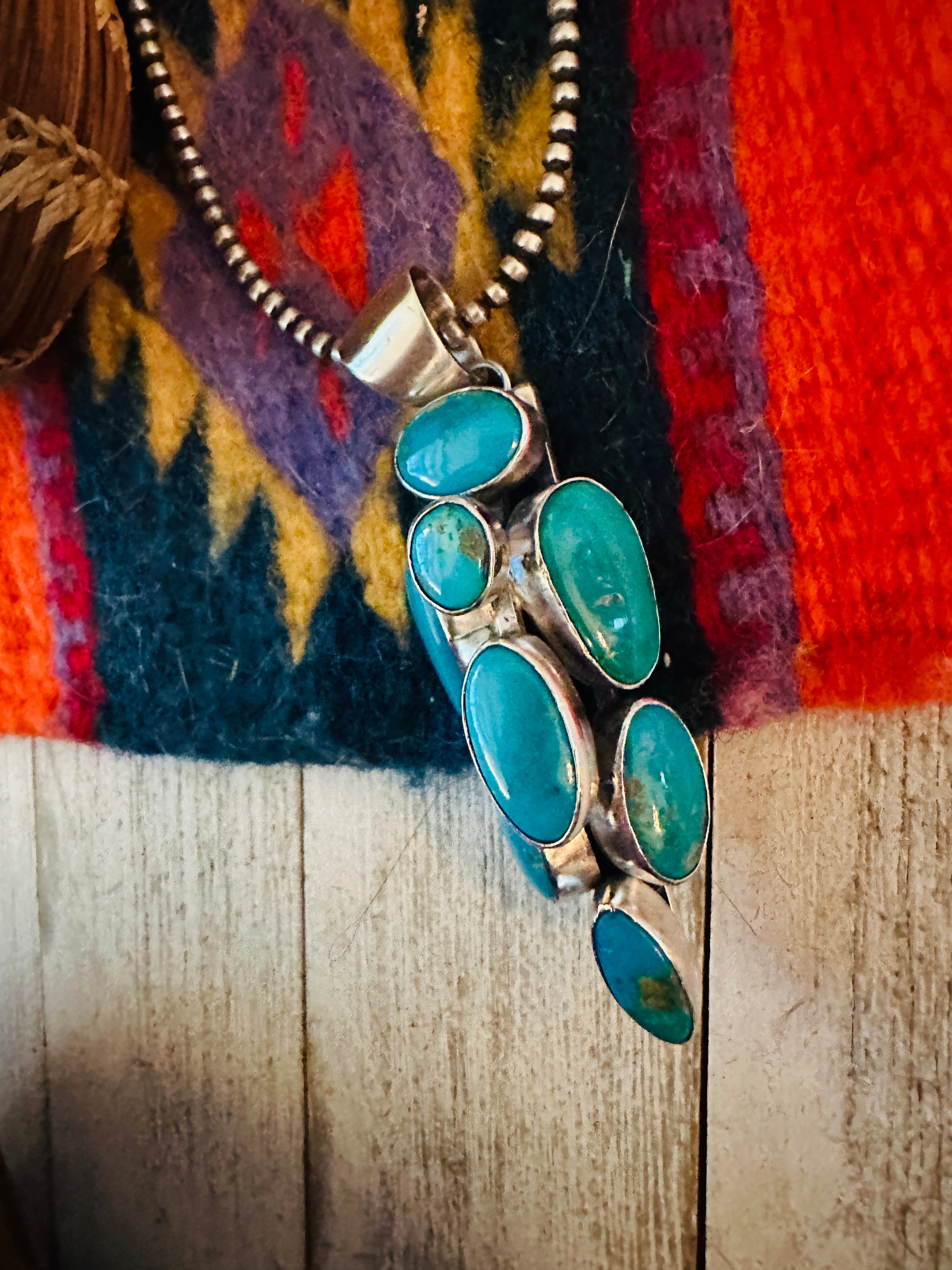 Navajo Turquoise and Sterling Silver Cluster Pendant