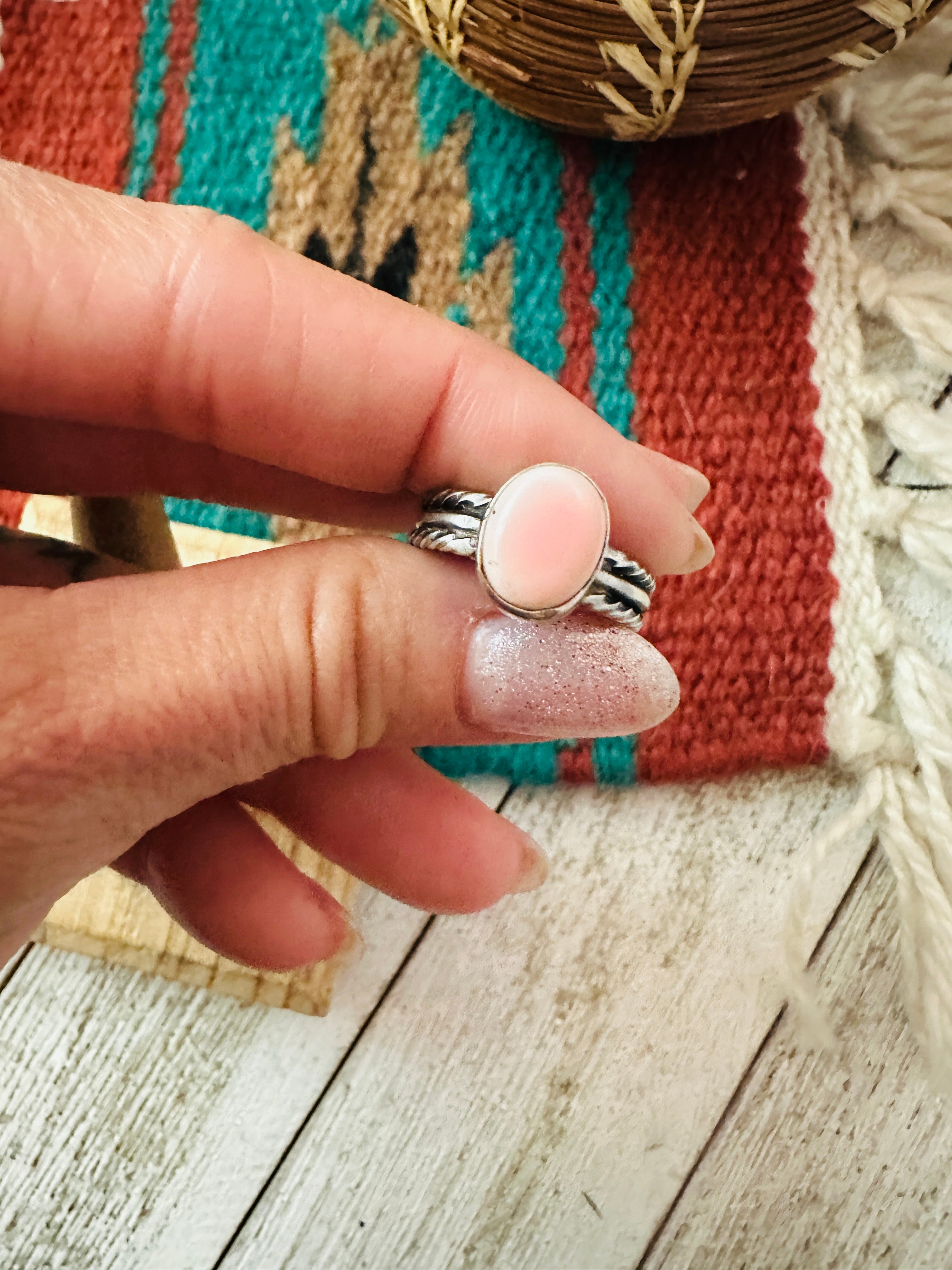 Navajo Sterling Silver & Queen Pink Conch Shell Ring