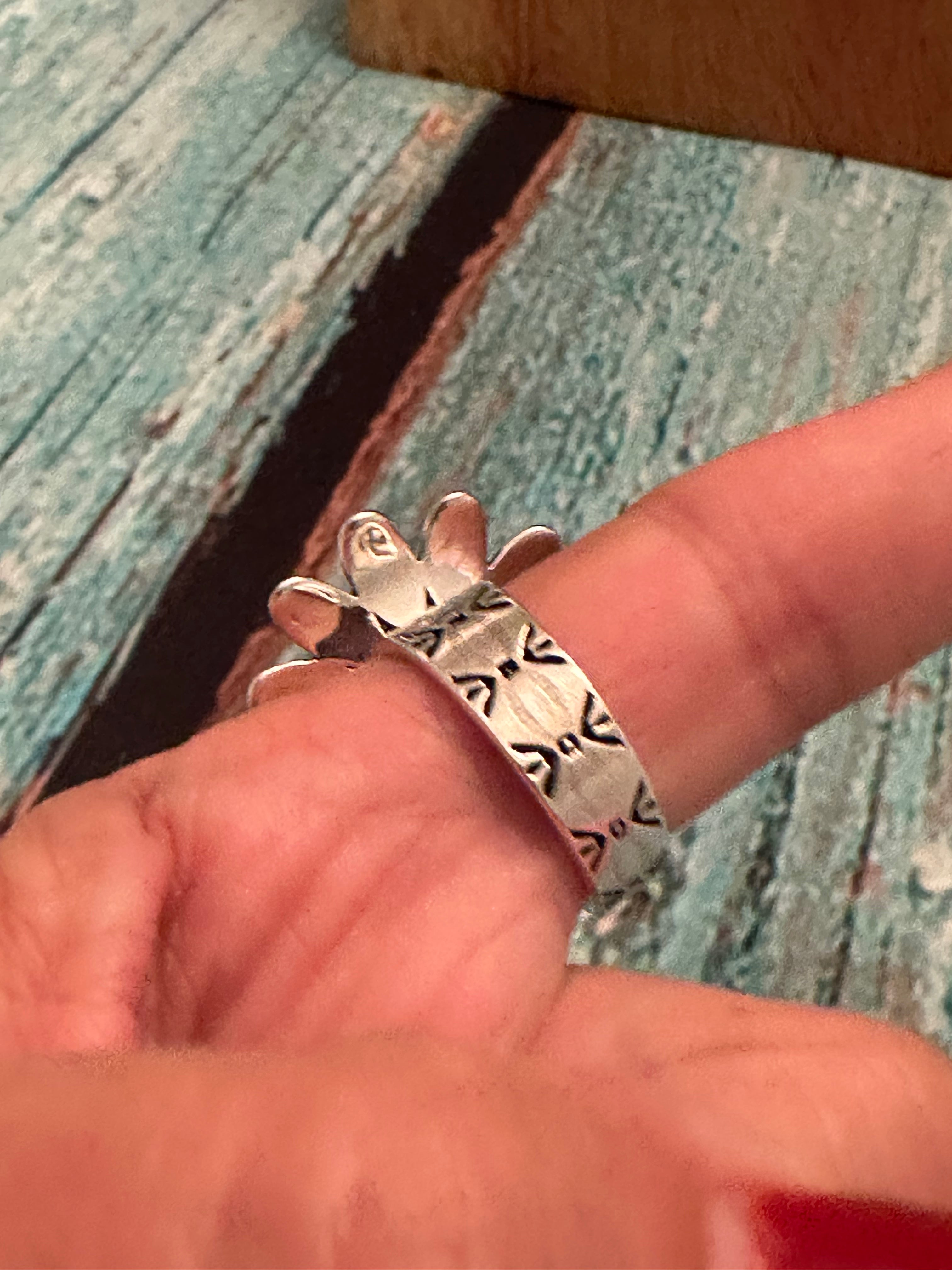 The Daisy Adjustable Wild Horse and Sterling Silver Flower Ring