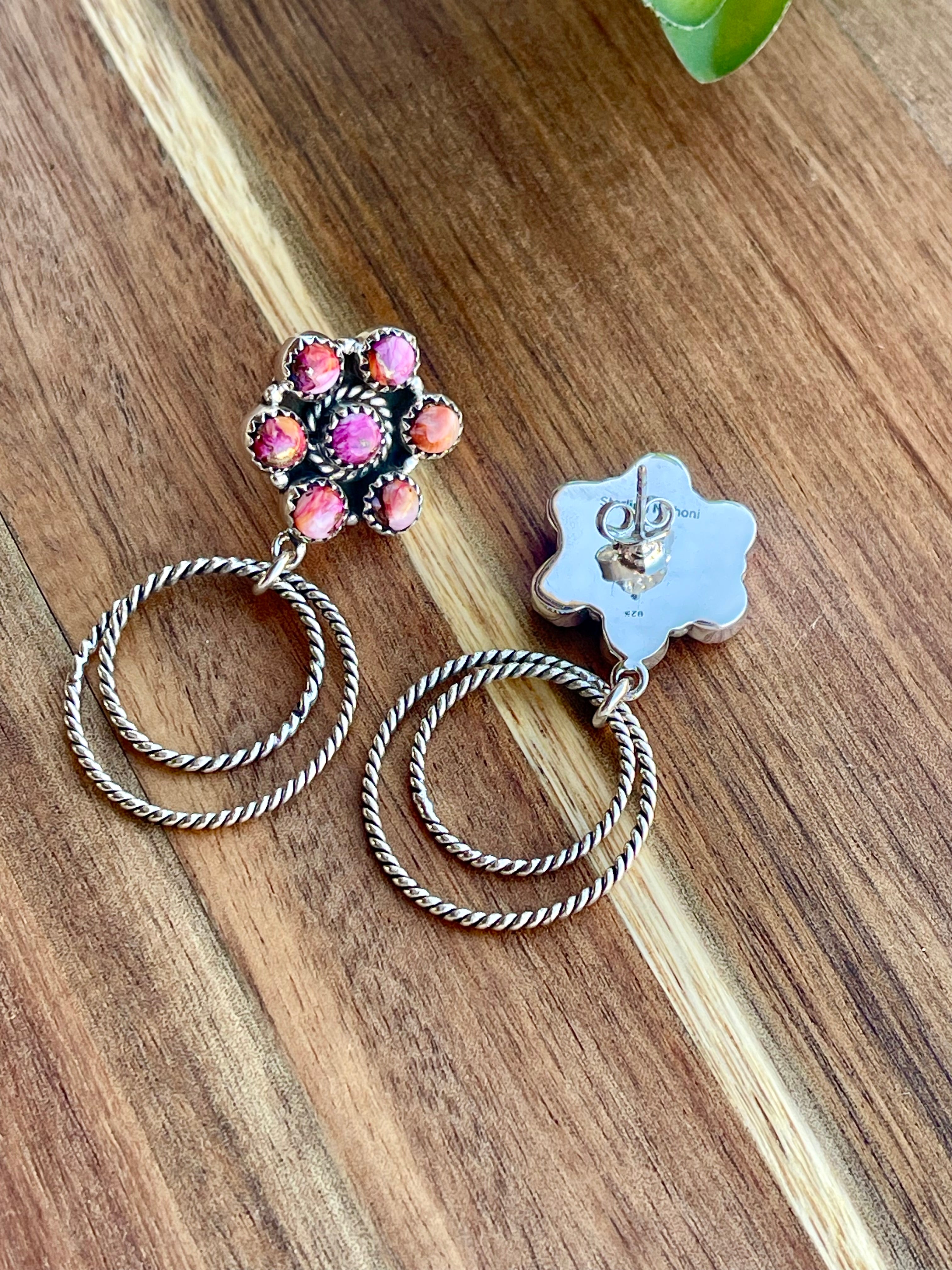 Handmade Sterling Silver & Pink Dream Mojave Post Hoop Earrings