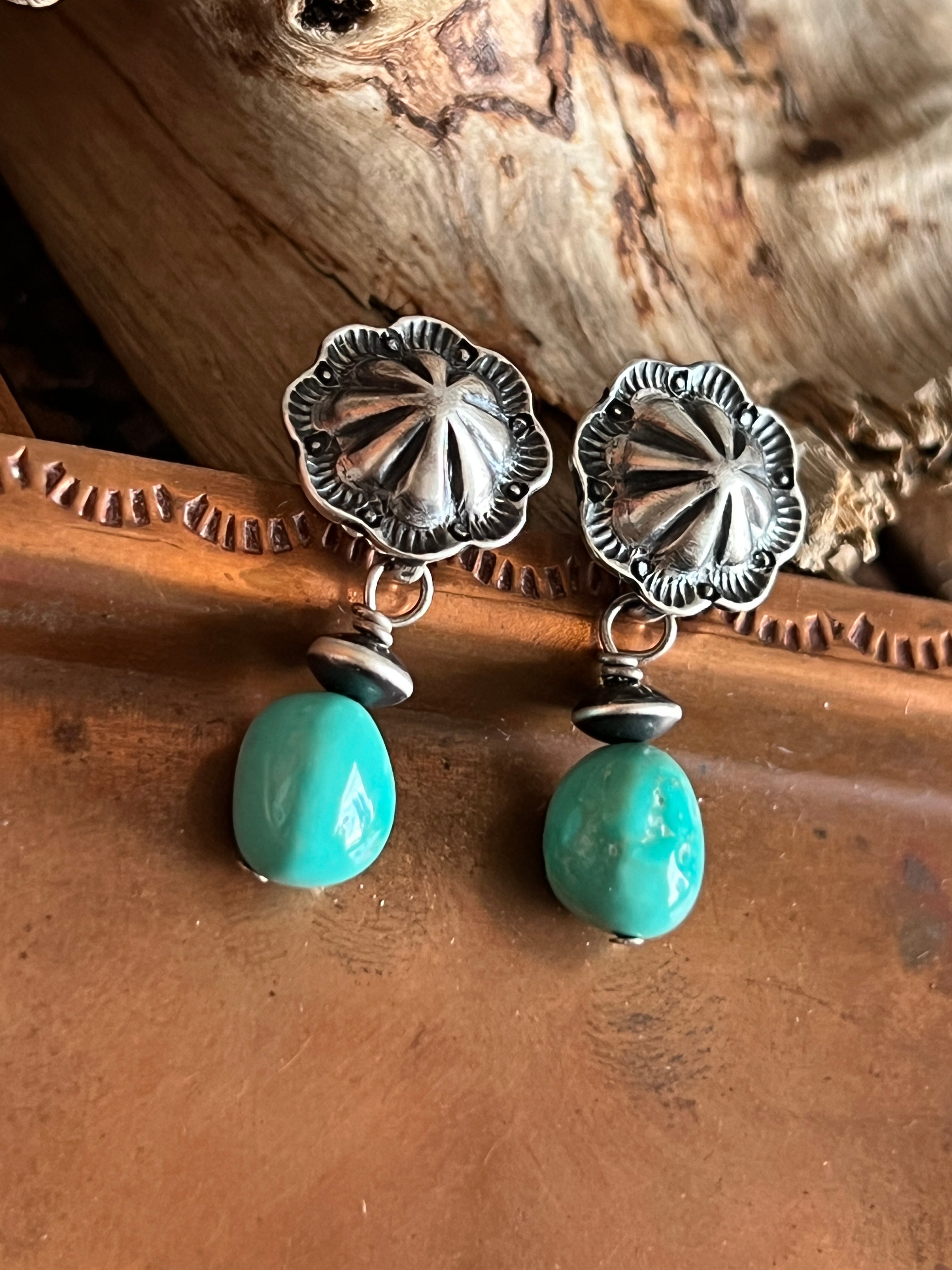 Handcrafted Summer Lovin’ Sterling Silver and Sonoran Turquoise Bead Concho Post Earrings