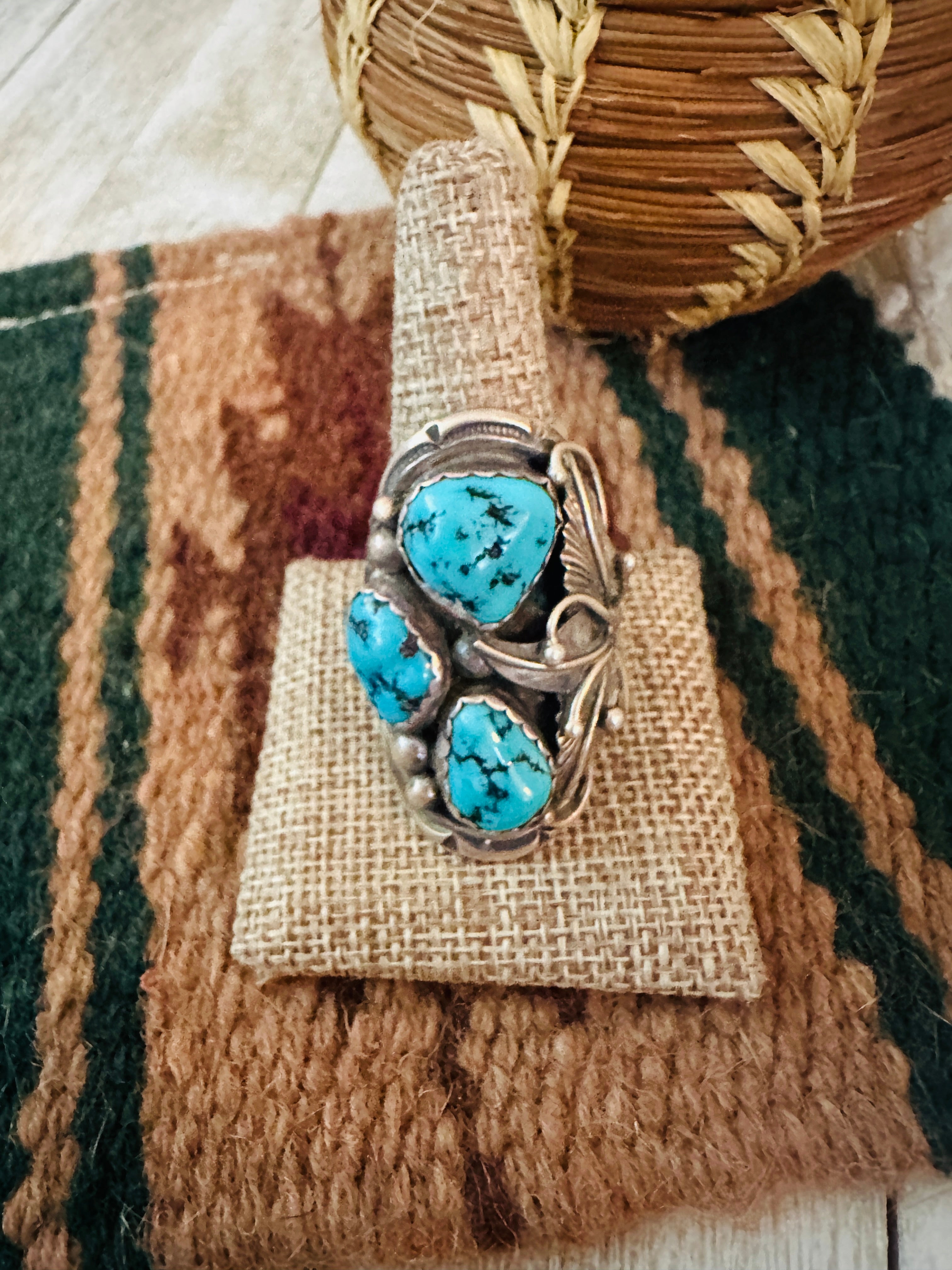 Handcrafted Old Pawn Turquoise and Sterling Silver Ring Size 11.5