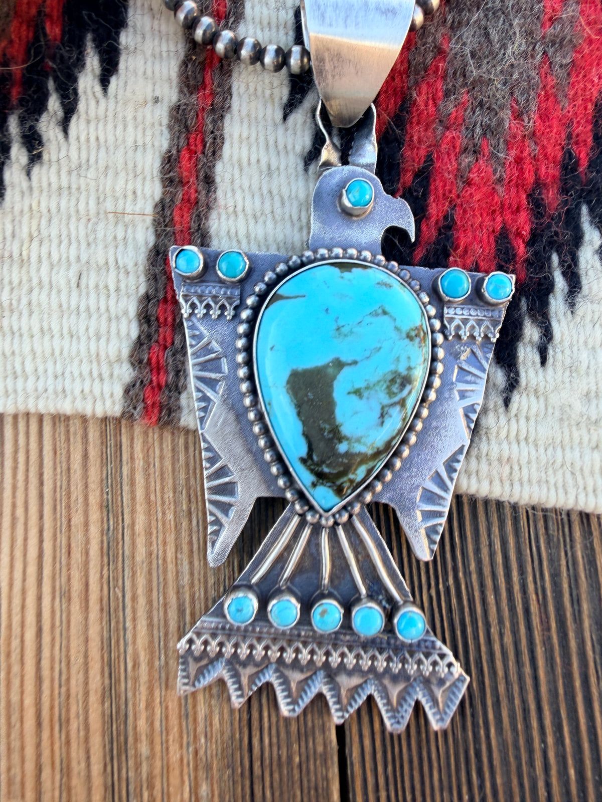 Handcrafted Sterling Silver & Turquoise Thunderbird Pendant by Shawn Cayatineto