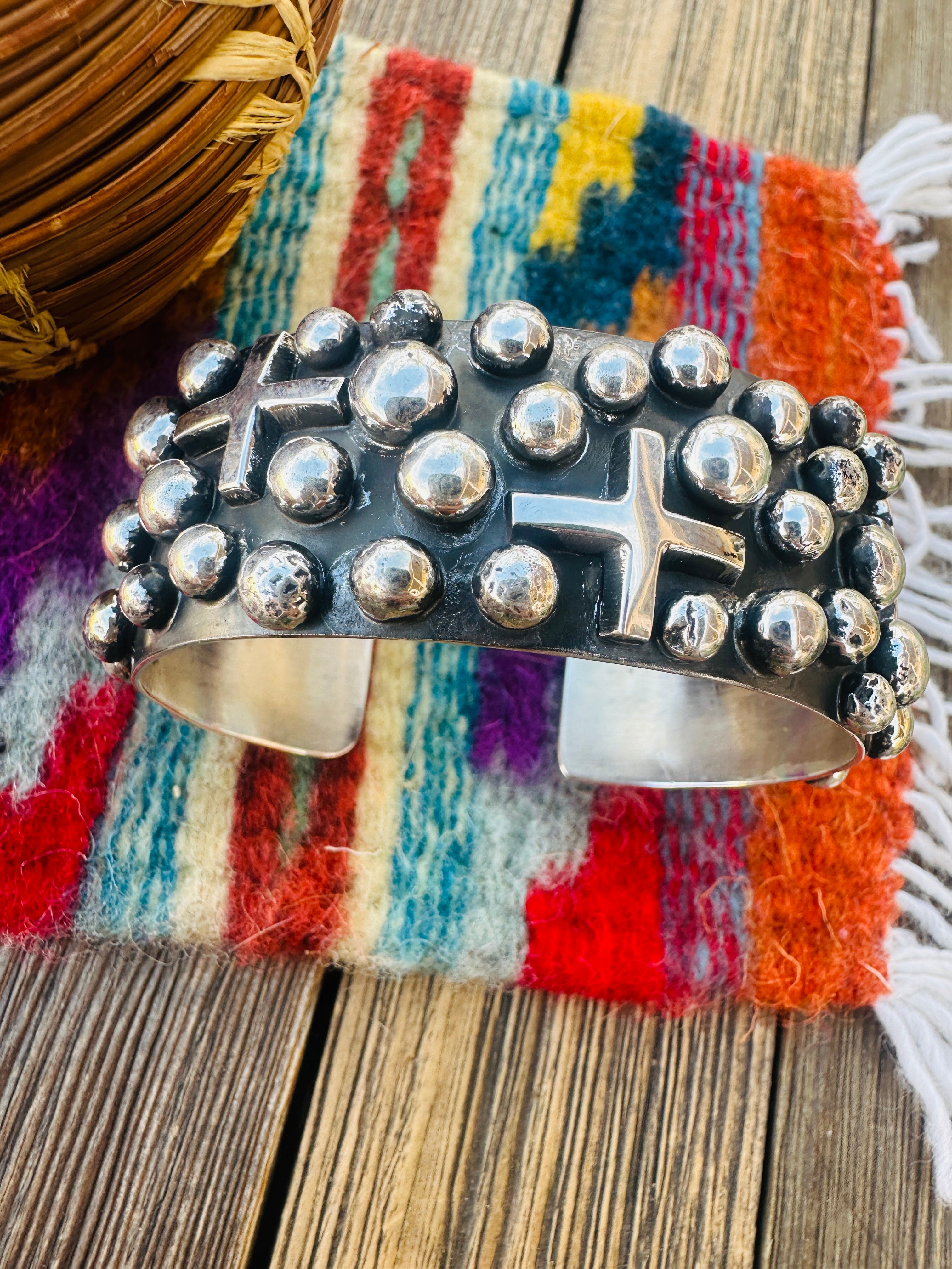 Handcrafted Sterling Silver Cross Cuff Bracelet By Chimney Butte