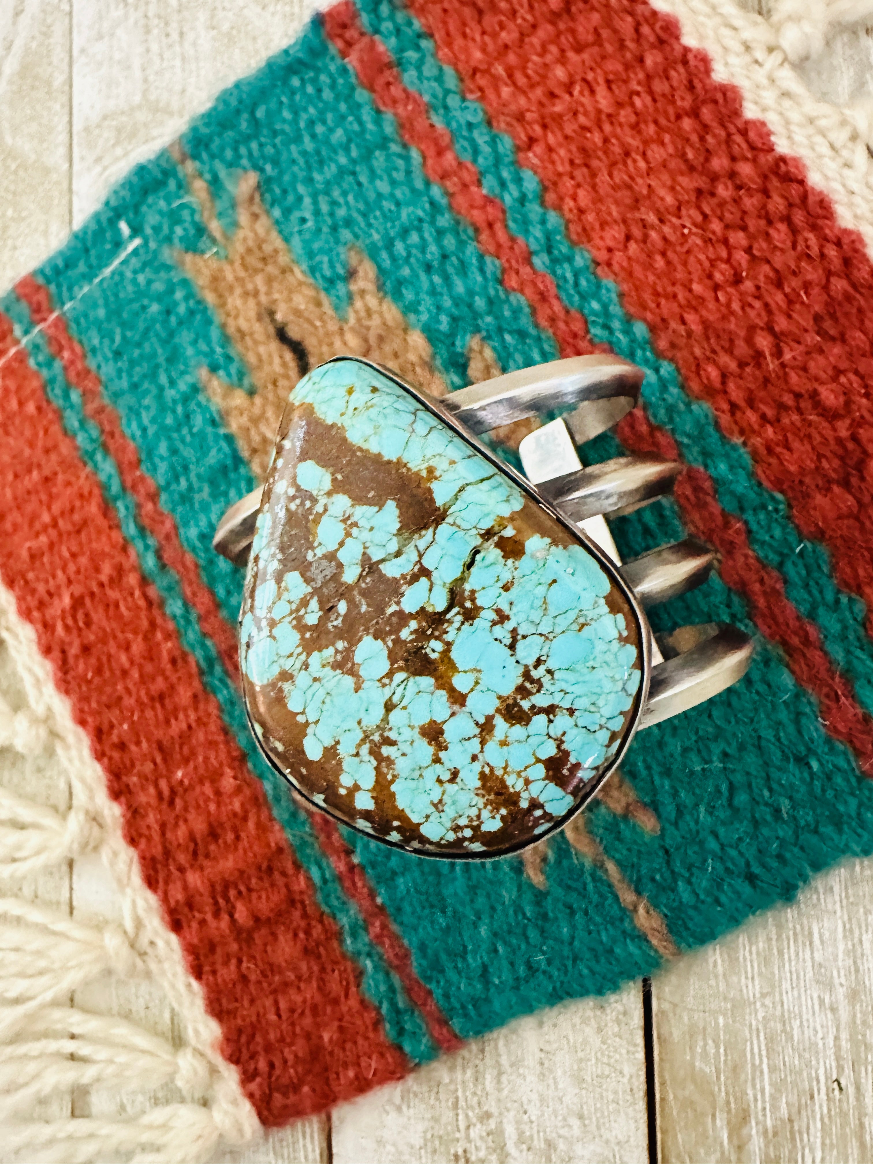 Handcrafted Sterling Silver & Number 8 Turquoise Cuff Bracelet by Chimney Butte