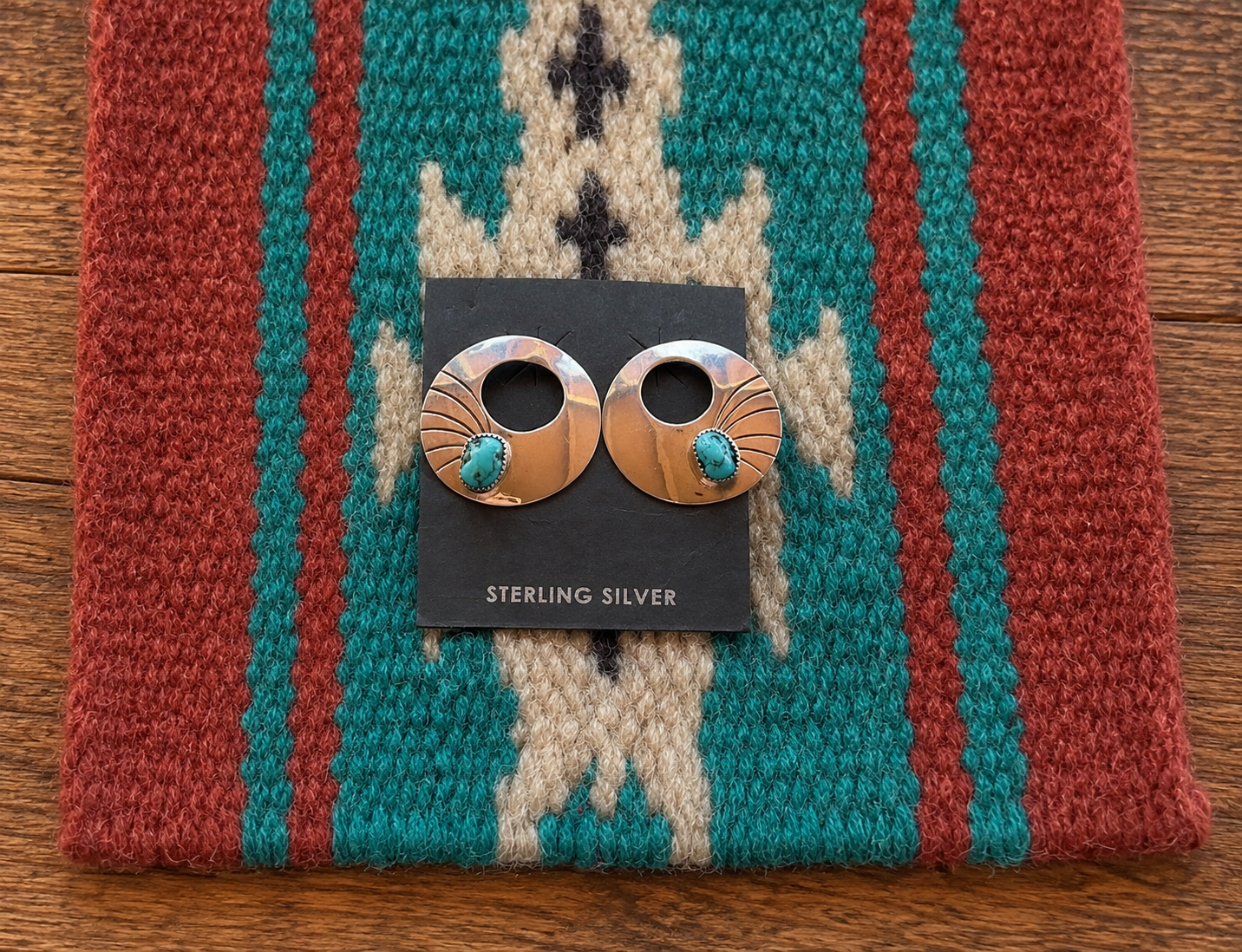 Handcrafted Sterling Silver & Turquoise Circle Stud Post Earrings