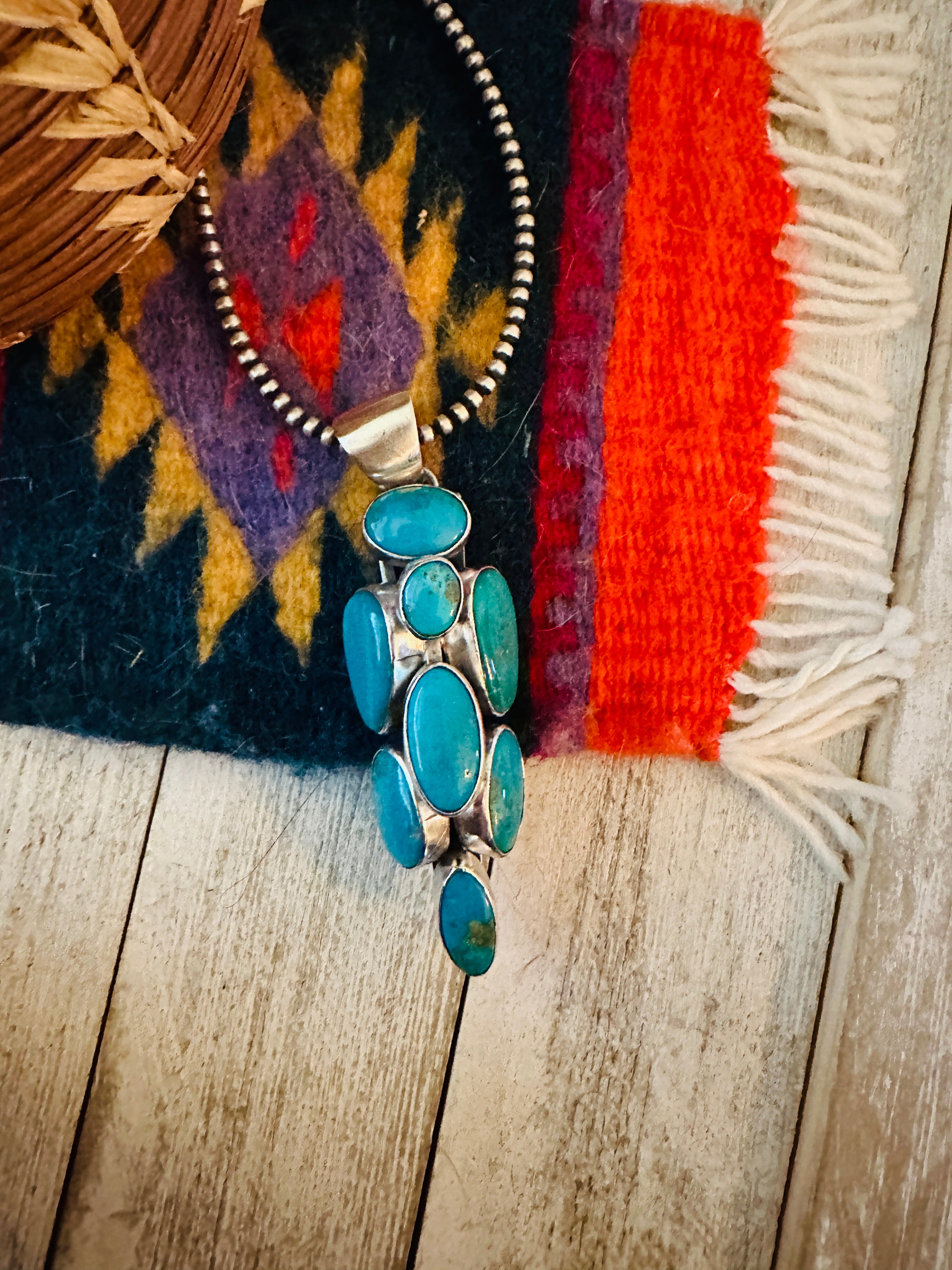 Navajo Turquoise and Sterling Silver Cluster Pendant