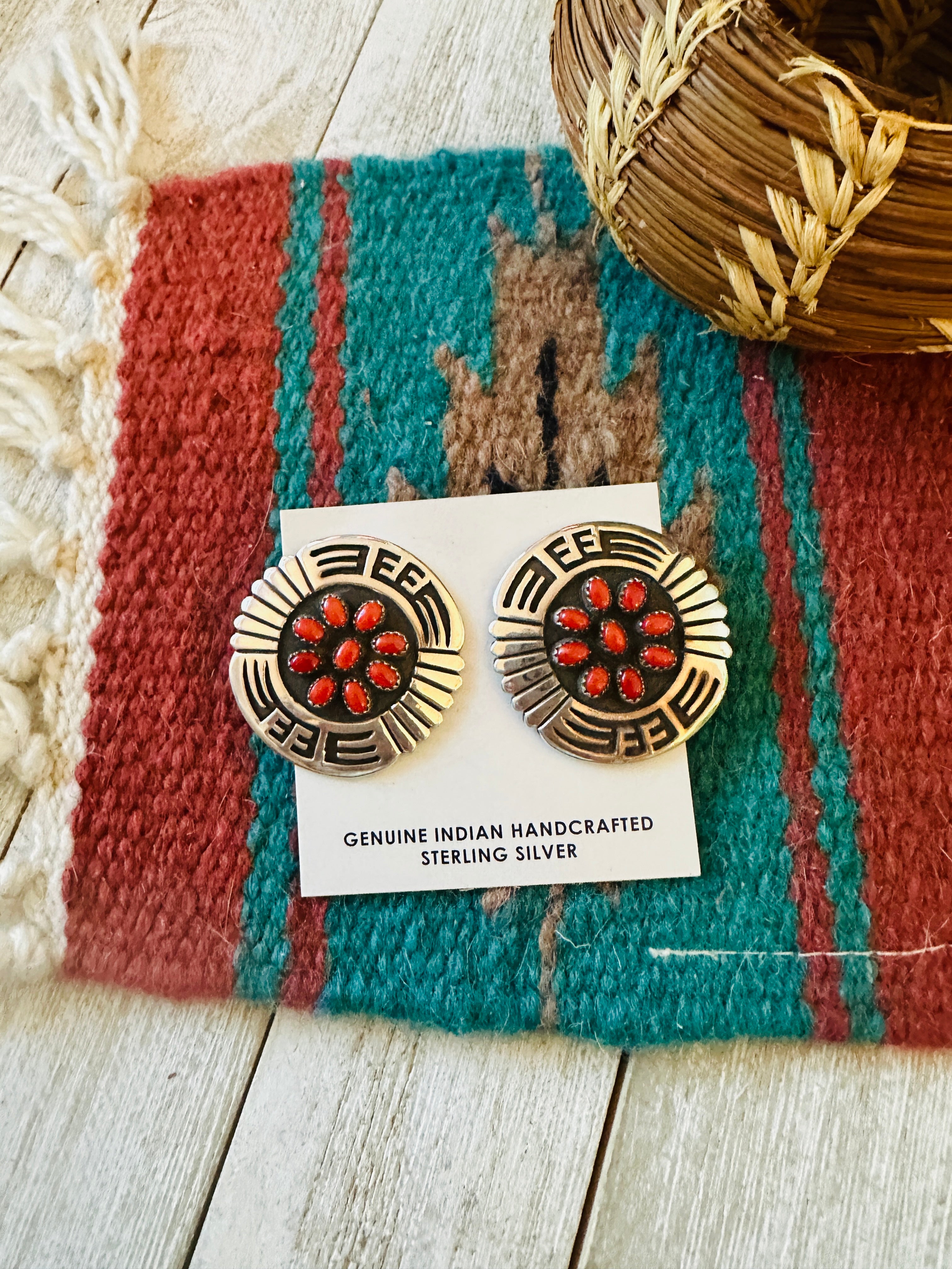 Handcrafted Coral & Sterling Silver Post Earrings