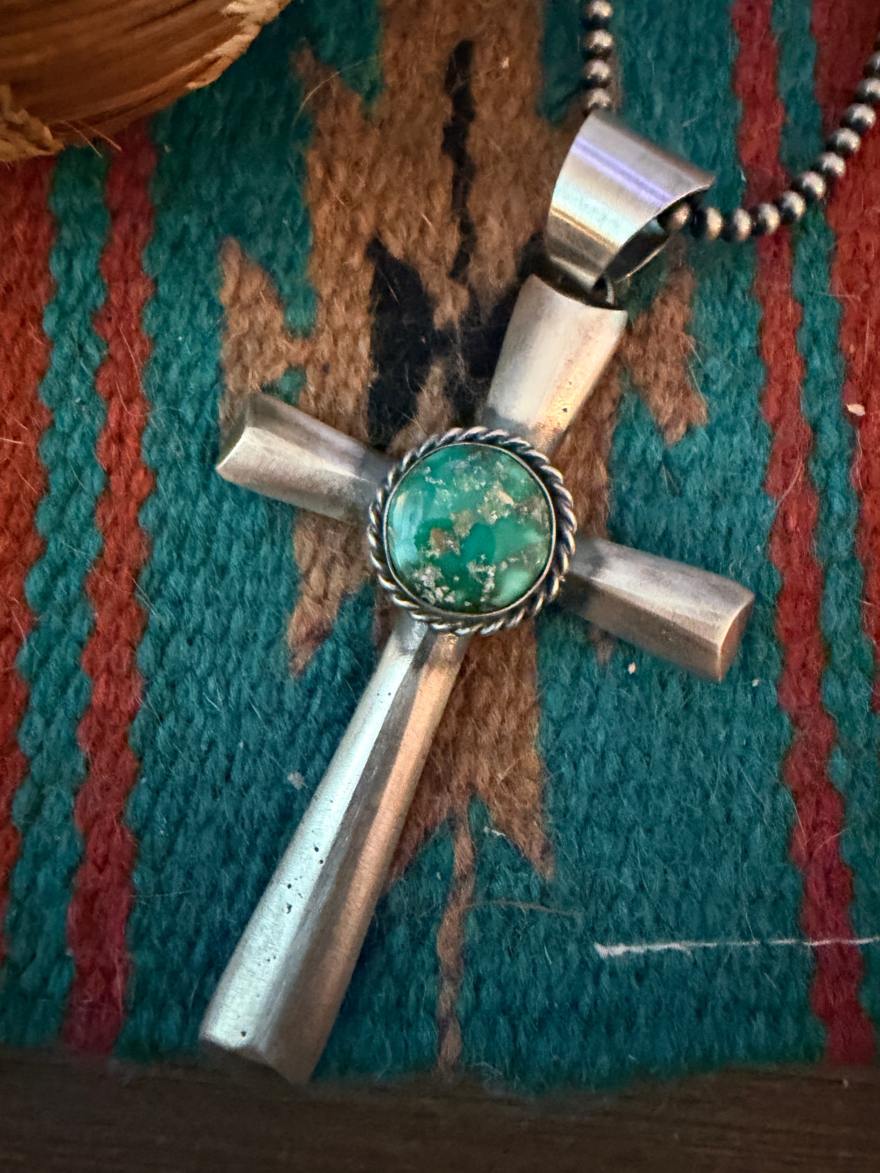 Handcrafted Sonoran Mountain Turquoise & Sterling Silver Cross Pendant by Chimney Butte