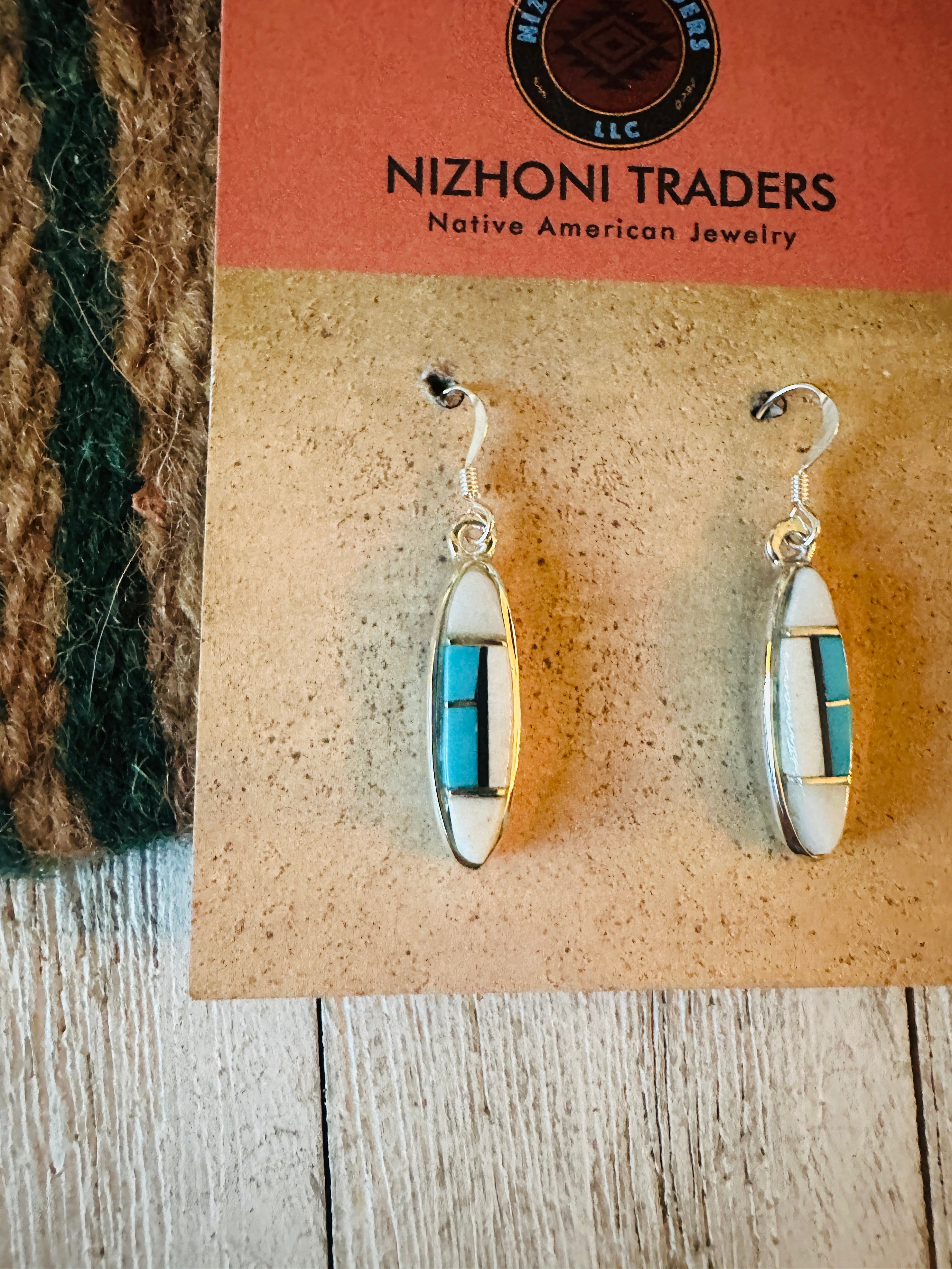 Navajo Sterling Silver & Multi Stone Inlay Dangle Earrings