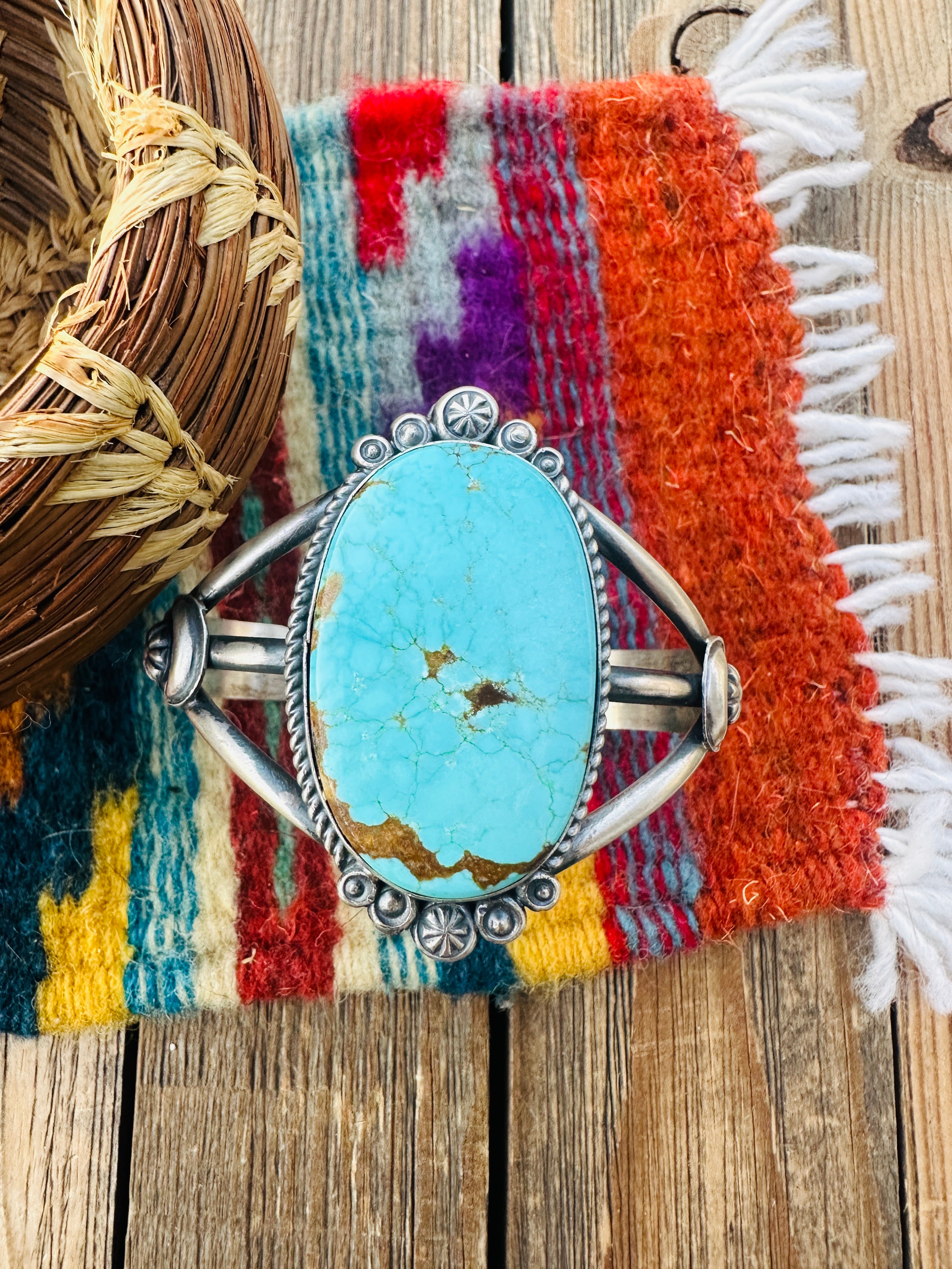 Handcrafted Turquoise & Sterling Silver Cuff Bracelet by Robert Shakey