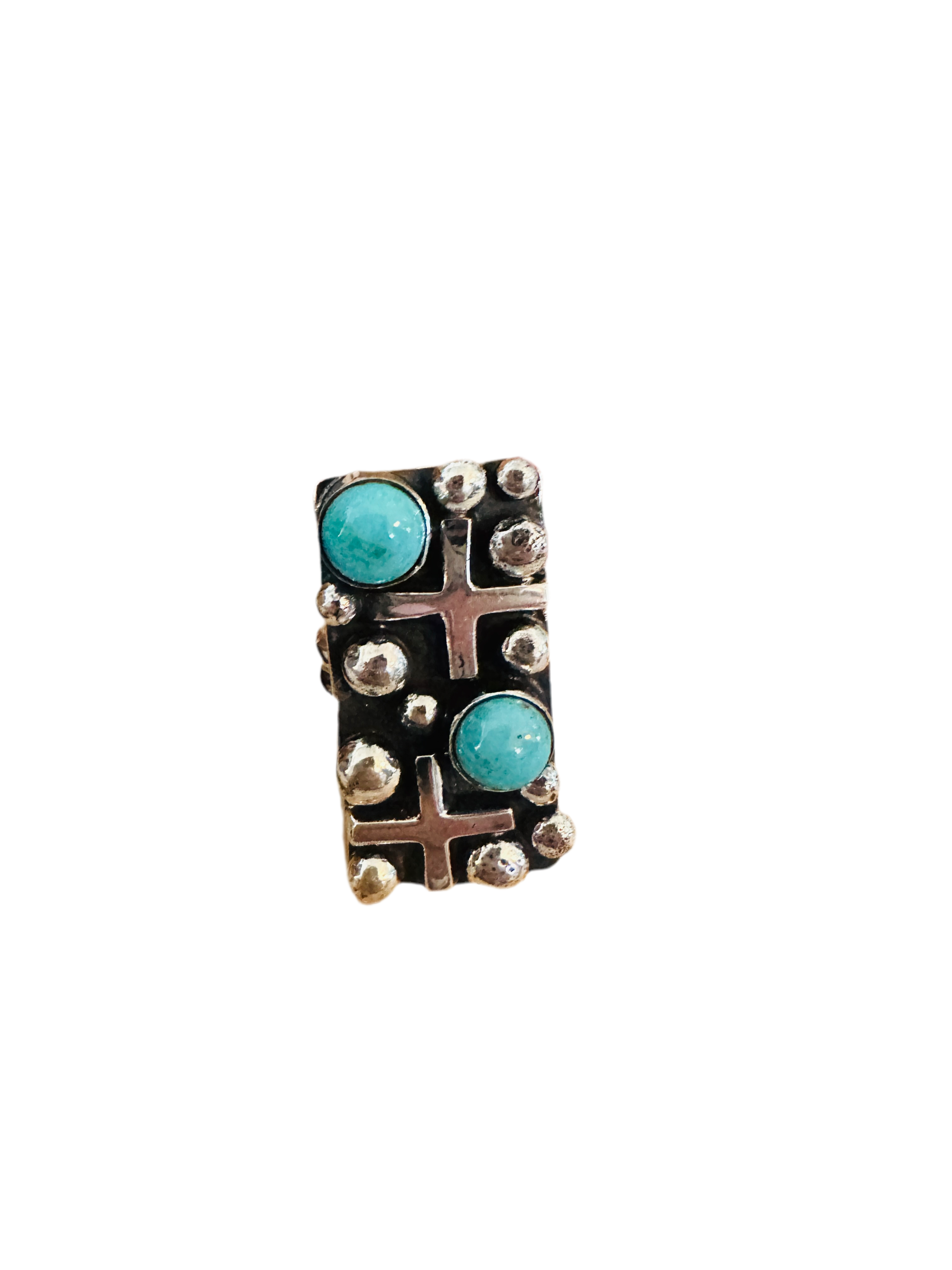 Handcrafted Turquoise & Sterling Silver Cross Ring Chimney Butte