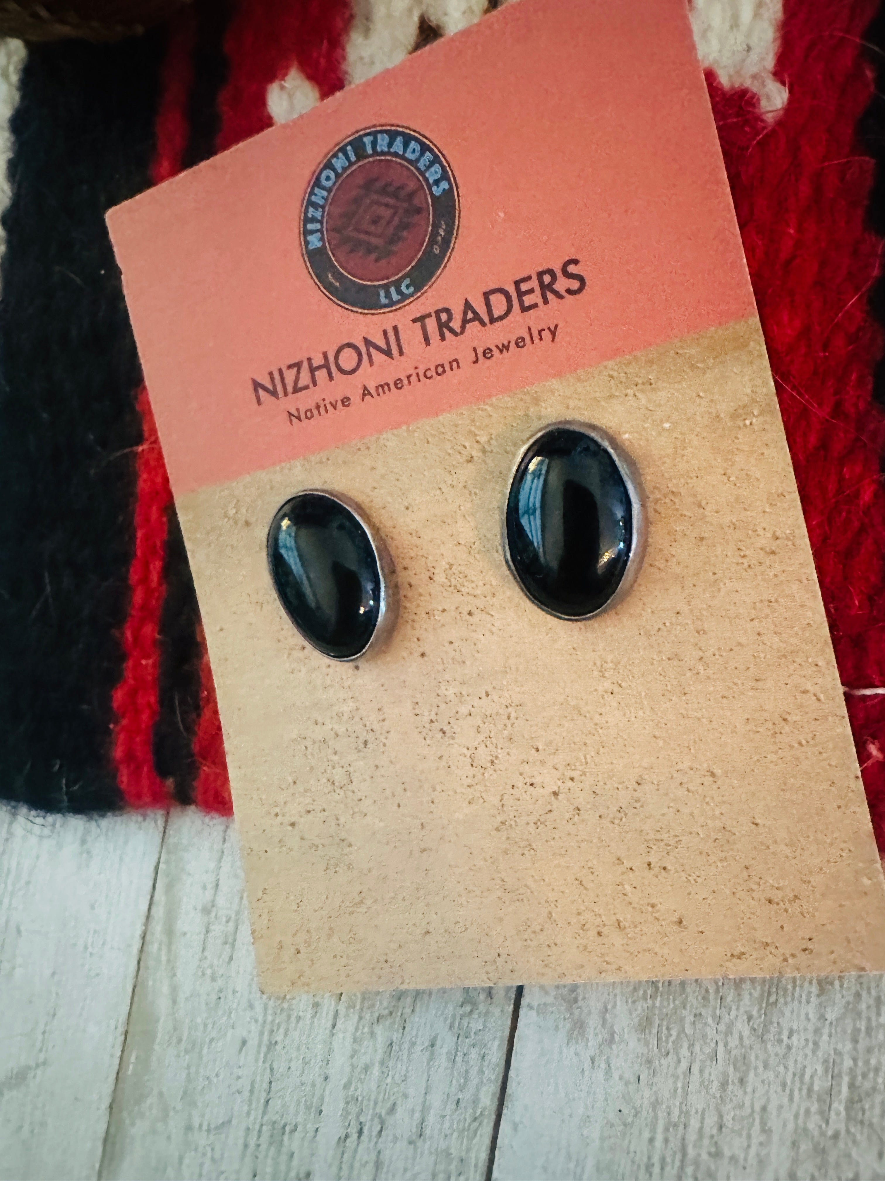 Navajo Onyx & Sterling Silver Stud Earrings