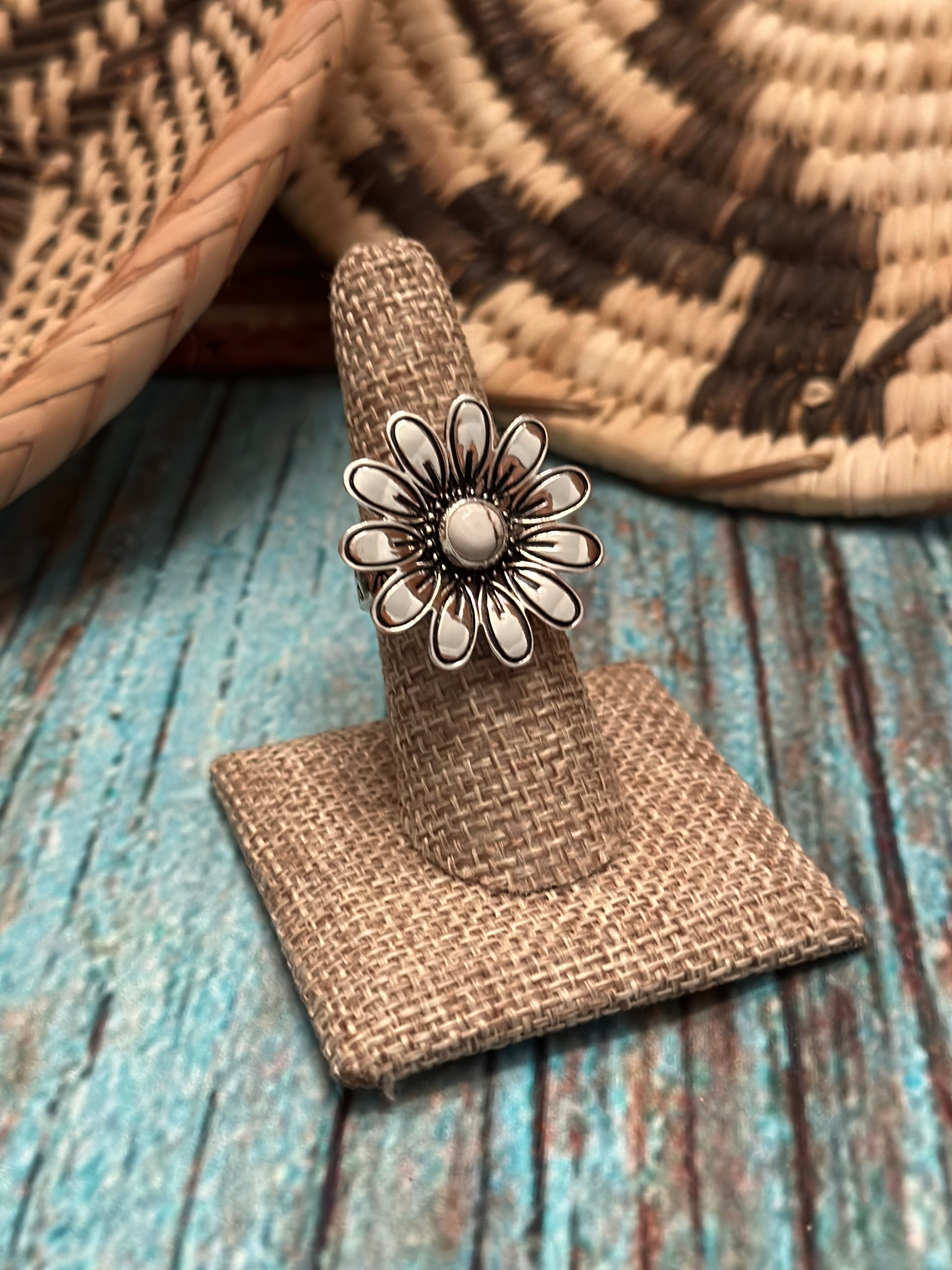 The Daisy Adjustable Wild Horse and Sterling Silver Flower Ring