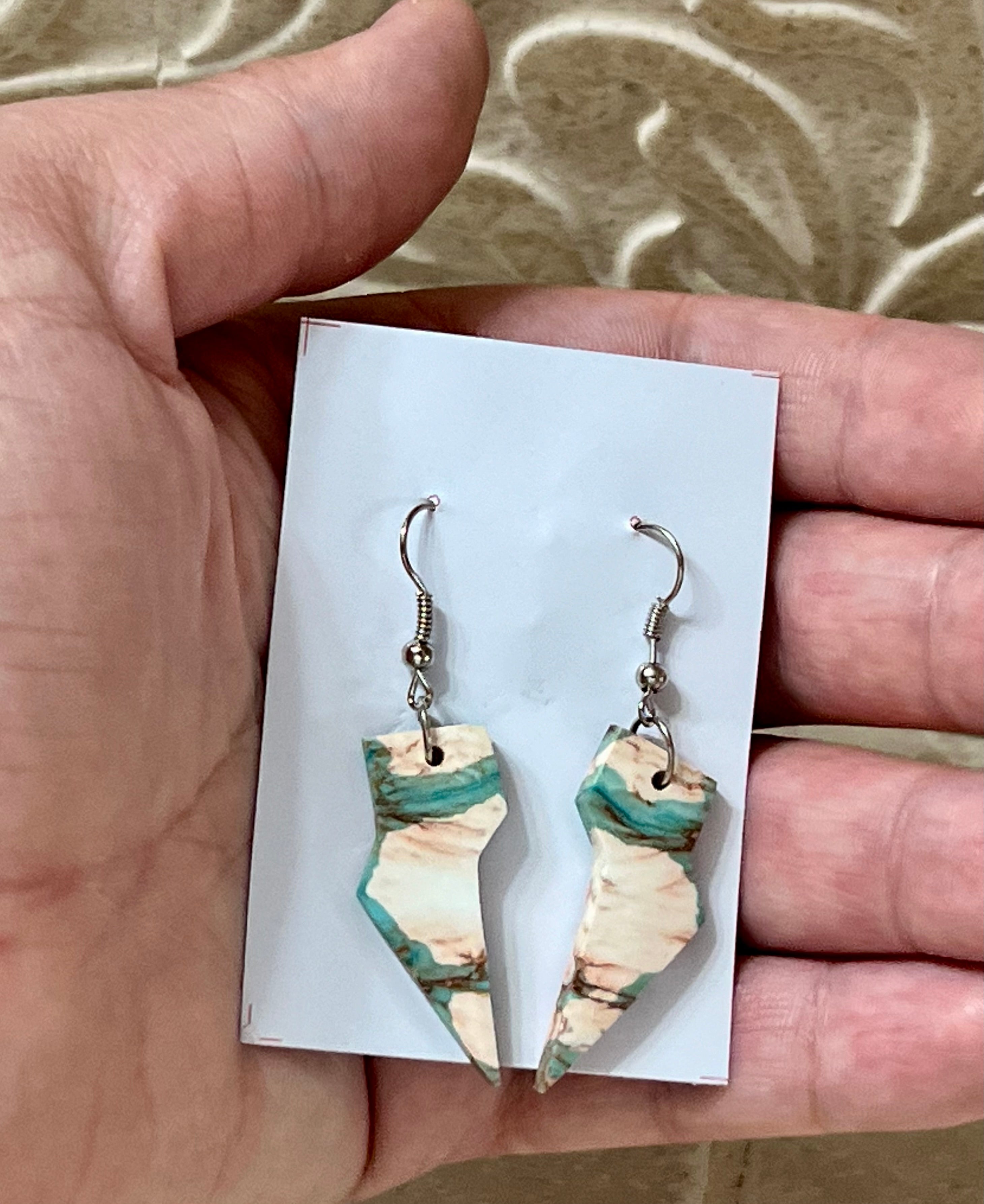 Handcrafted Turquoise & Sterling Silver Lightning Bolt Slab Earrings