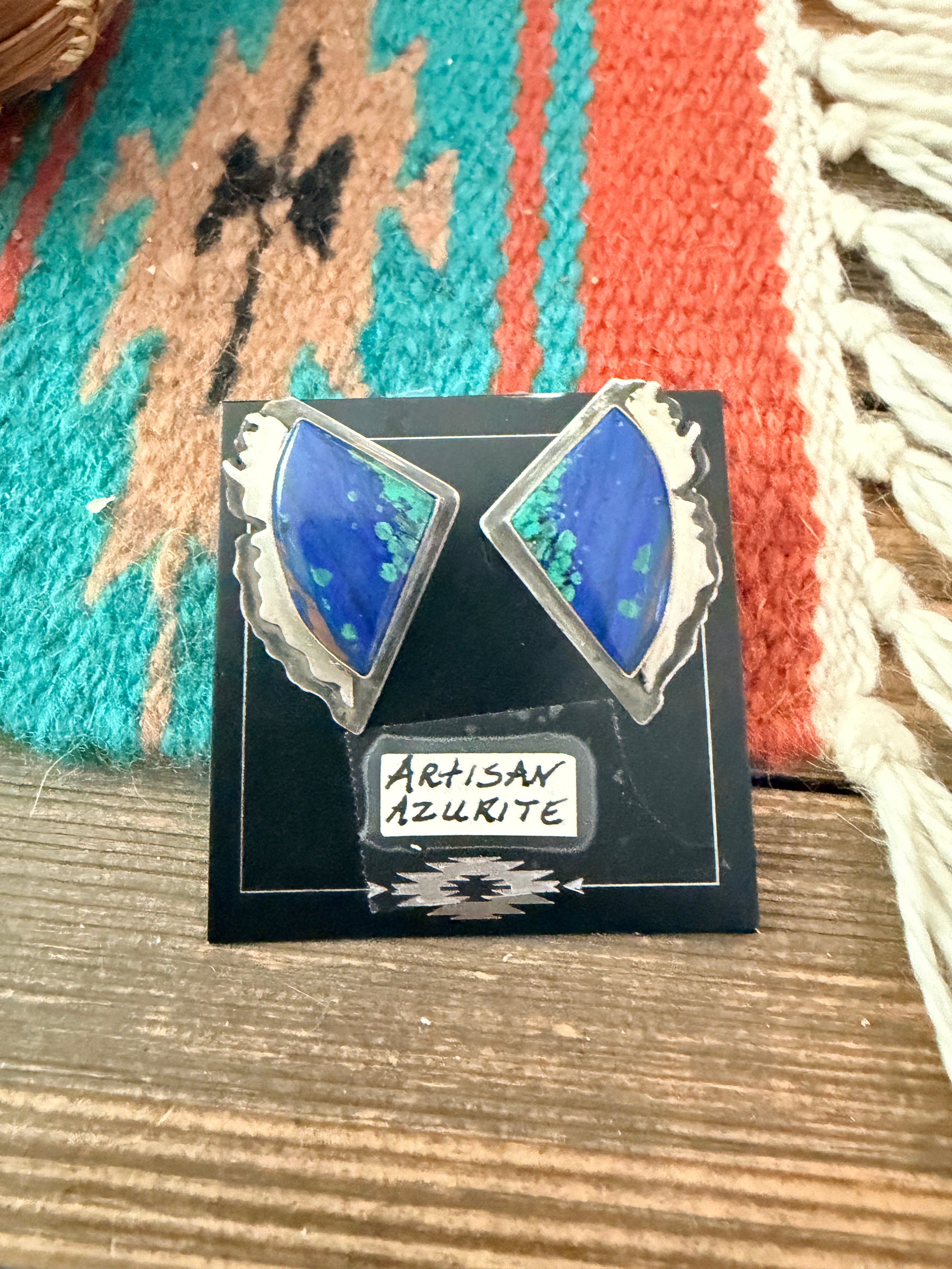 Handcrafted Old Pawn Sterling Silver & Azurite Post Earrings