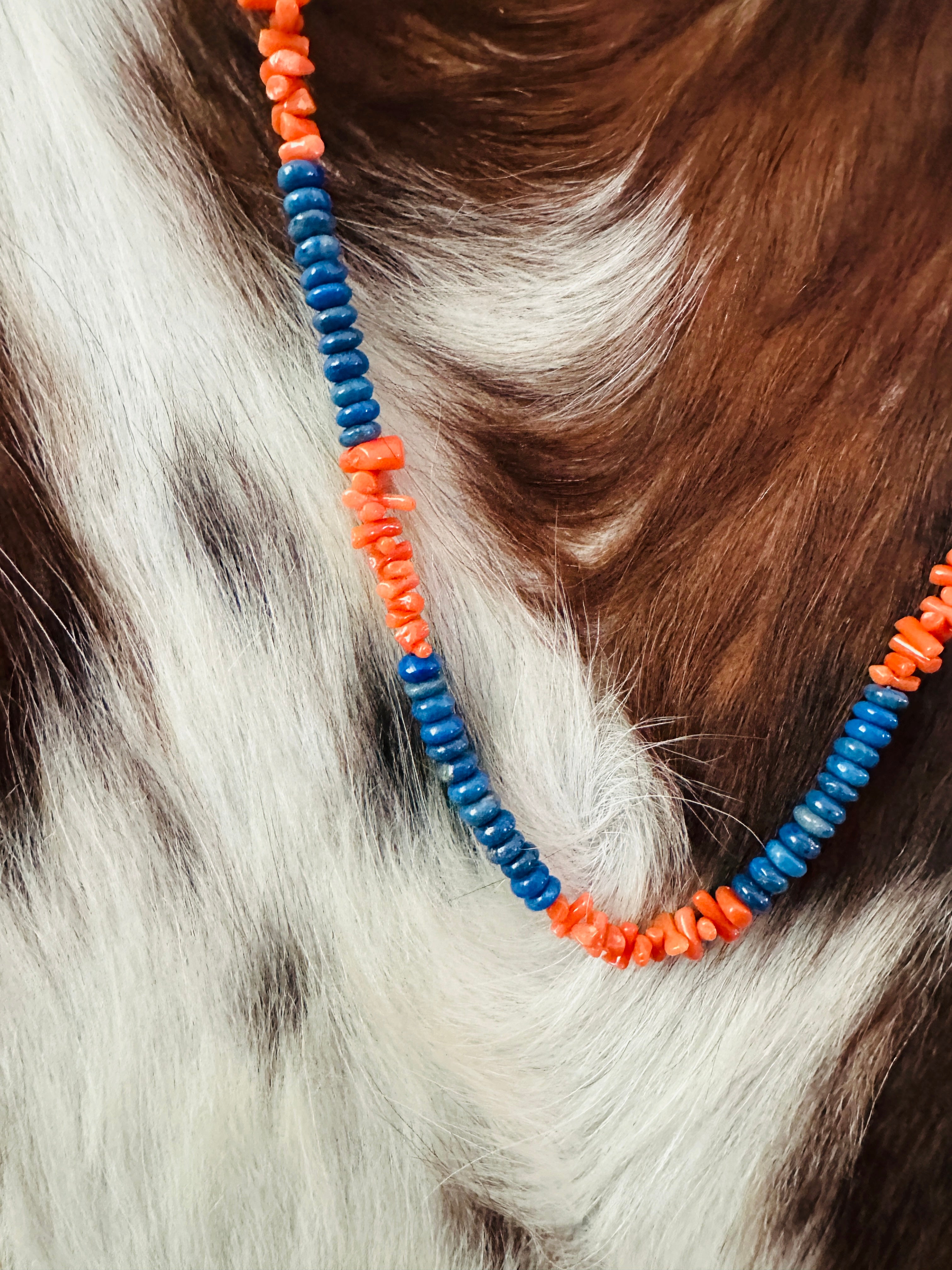 Handcrafted Lapis, Coral & Sterling Silver Beaded 16” Necklace