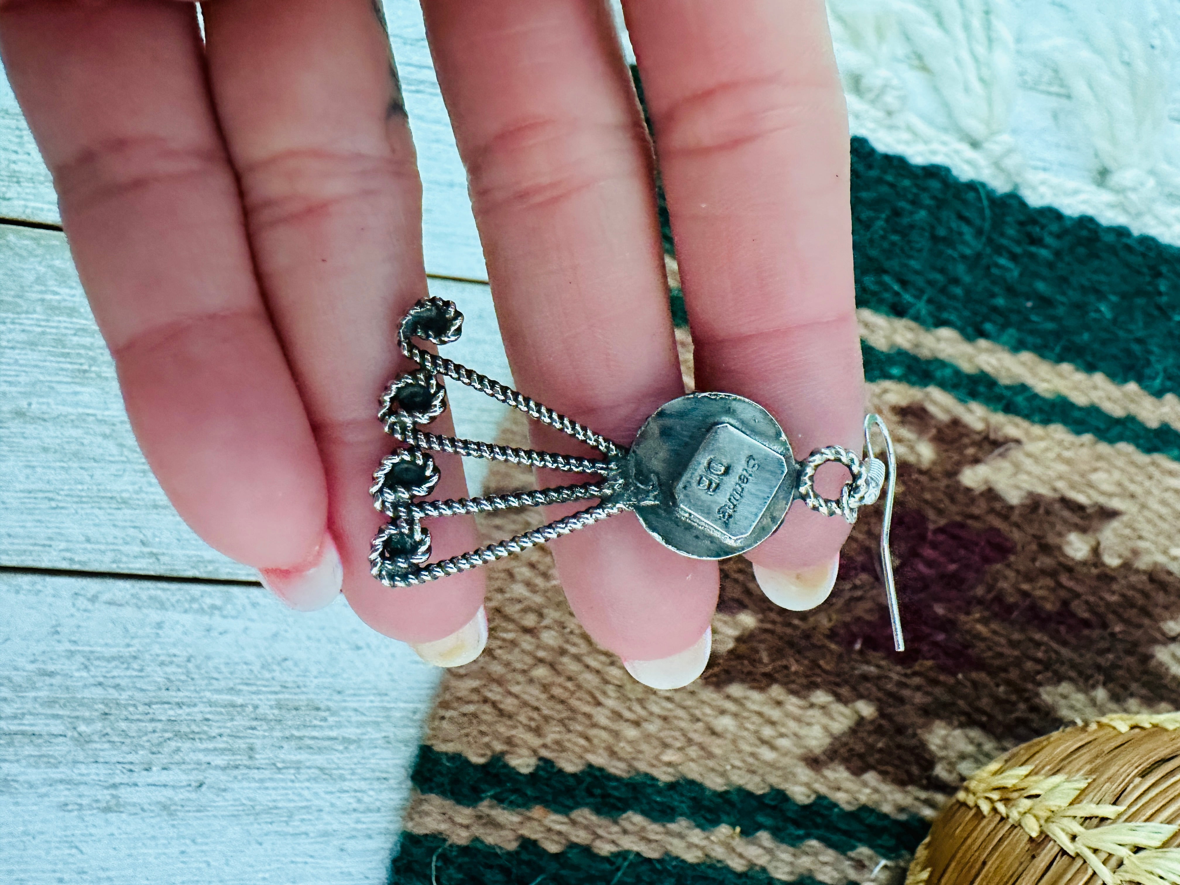 Navajo Mother of Pearl & Sterling Silver Dangle Earrings