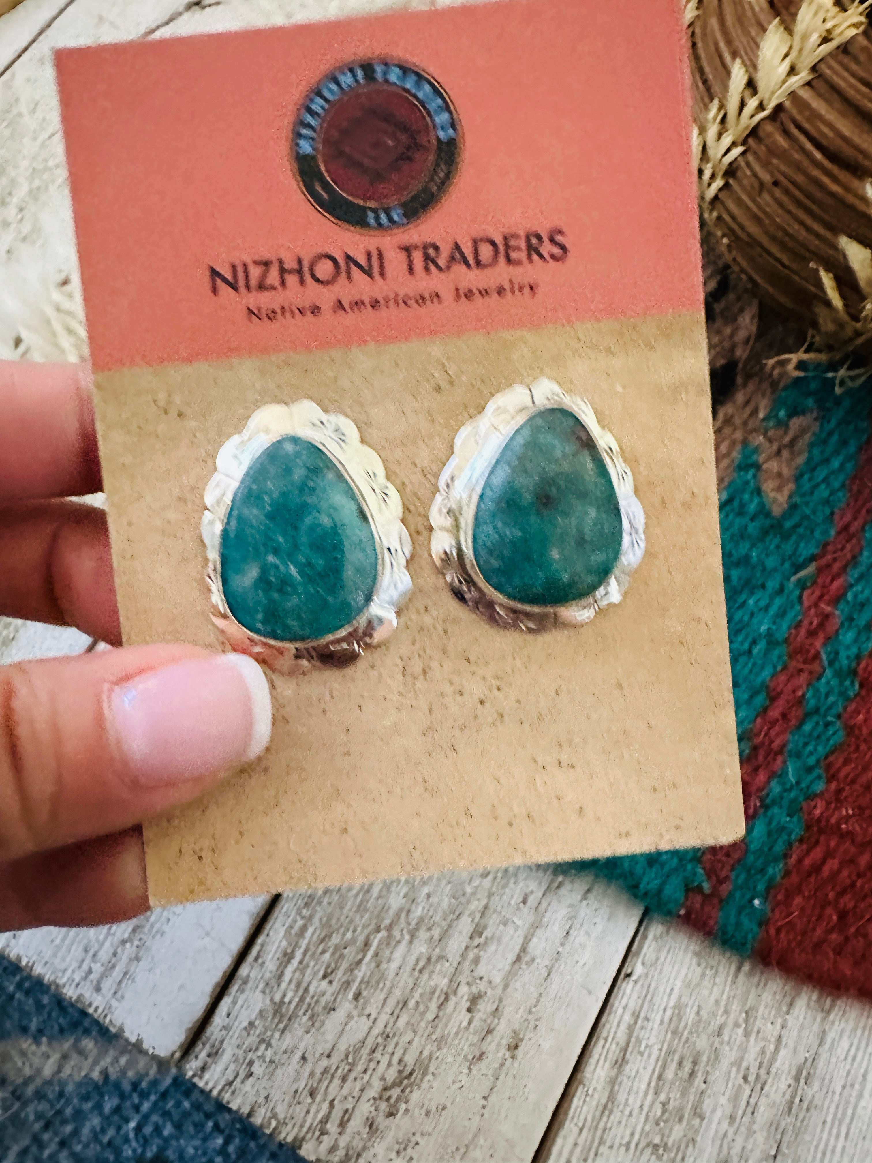 Navajo Turquoise & Sterling Silver Concho Post Earrings